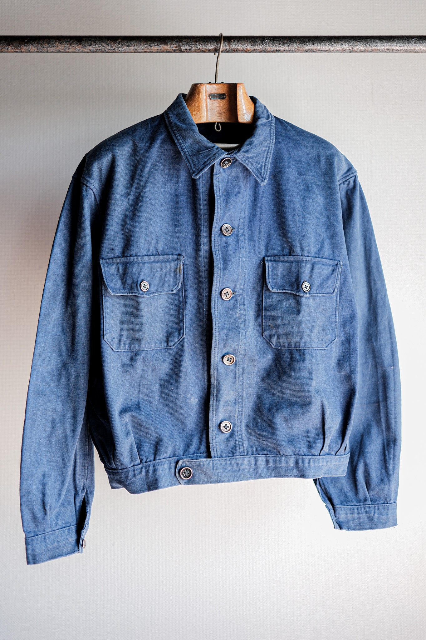 【~40’s】French Vintage Indigo Cotton Twill Cyclist Jacket