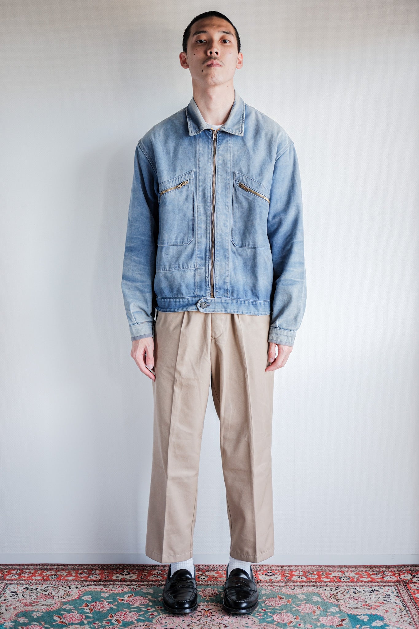 【~50’s】French Vintage Blue Cotton Twill Cyclist Jacket "Adolphe Lafont"