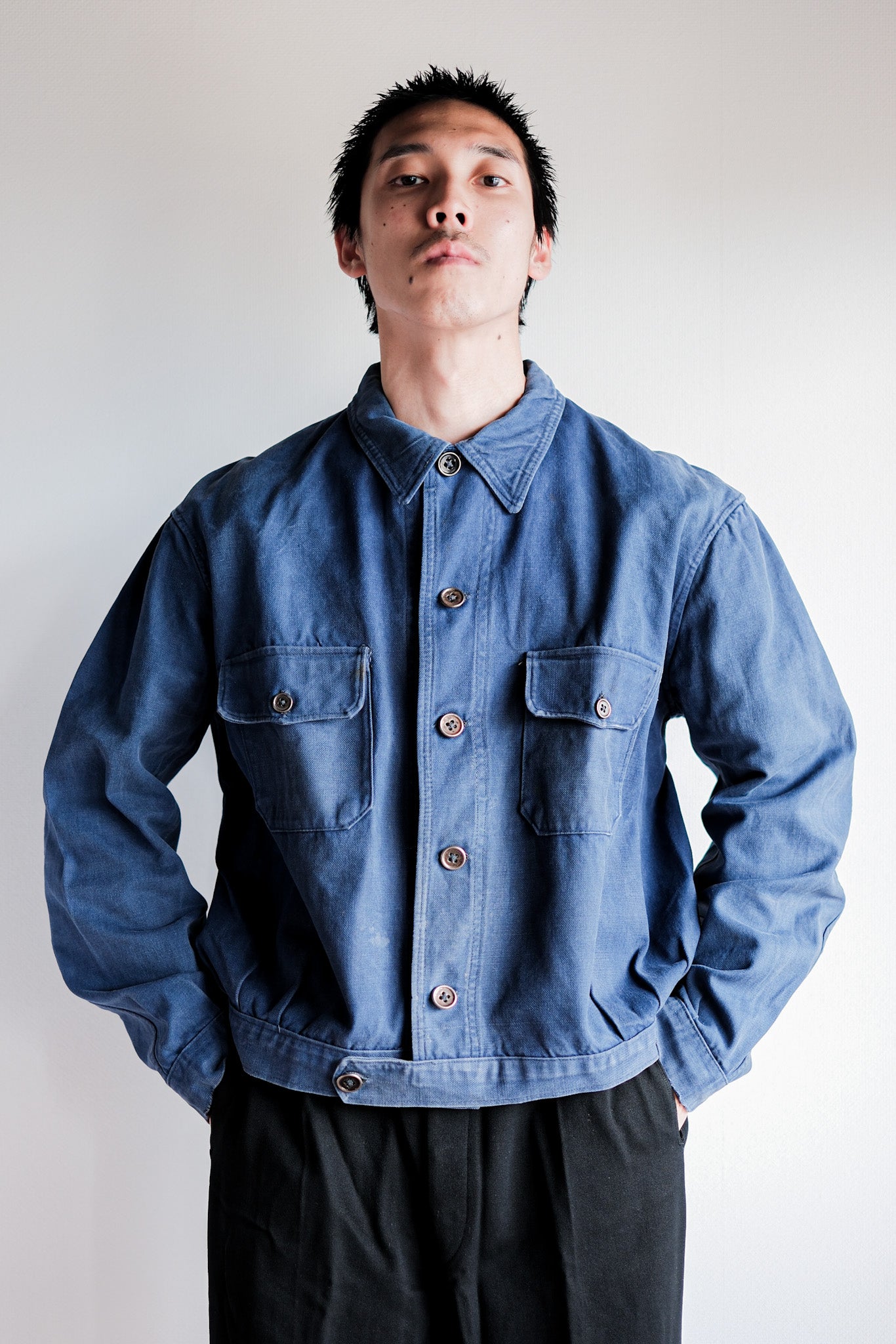 【~40’s】French Vintage Indigo Cotton Twill Cyclist Jacket