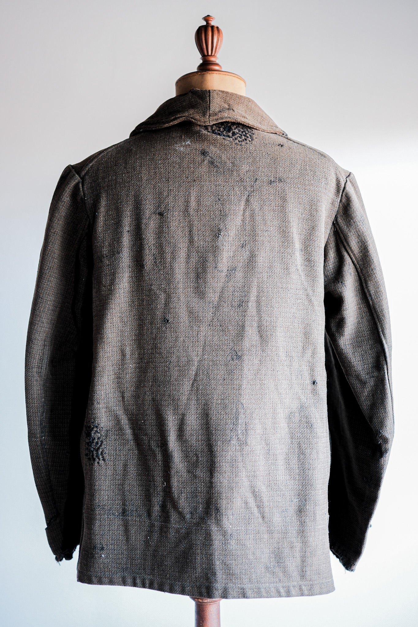 【~30's】French Vintage Brown Wool Hunting Jacket "Boro"