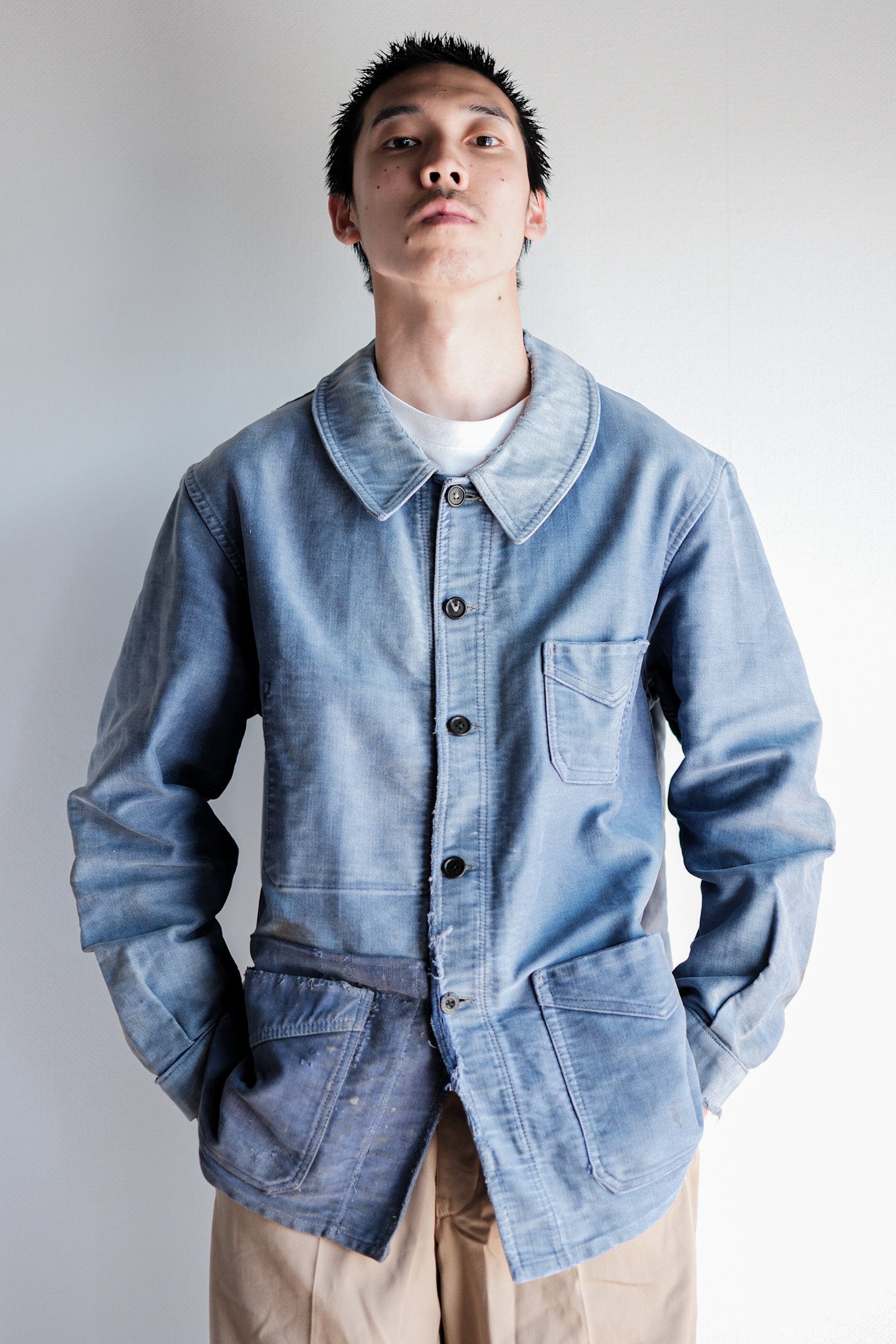 【~40's】French Vintage Blue Moleskin Work Jacket