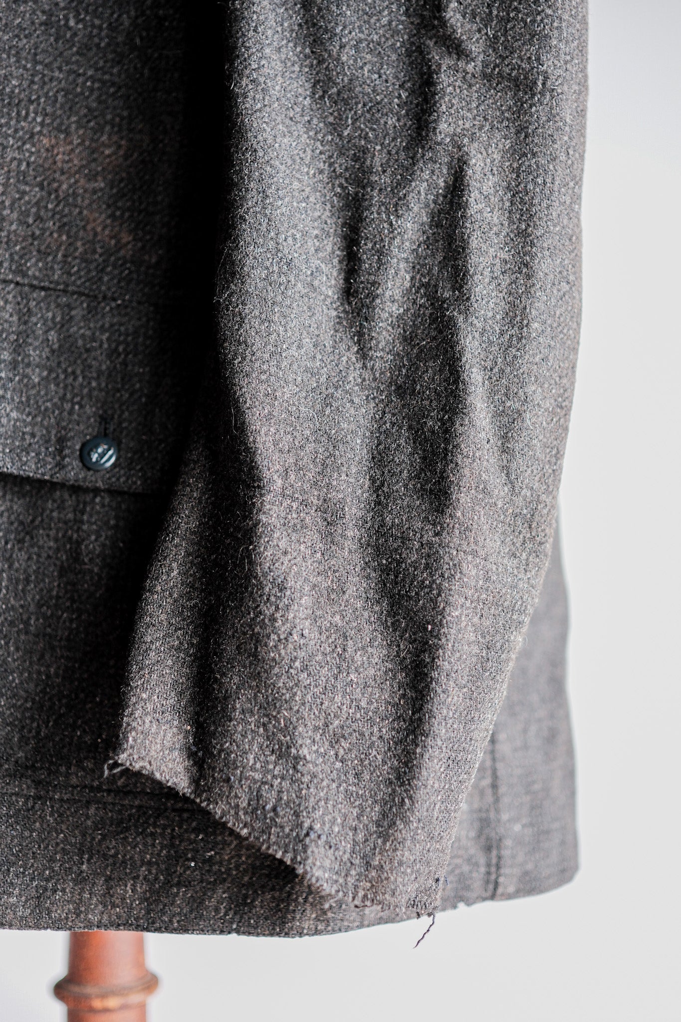 【~30's】French Vintage Gray Wool Hunting Jacket With Chin Strap "Boro"