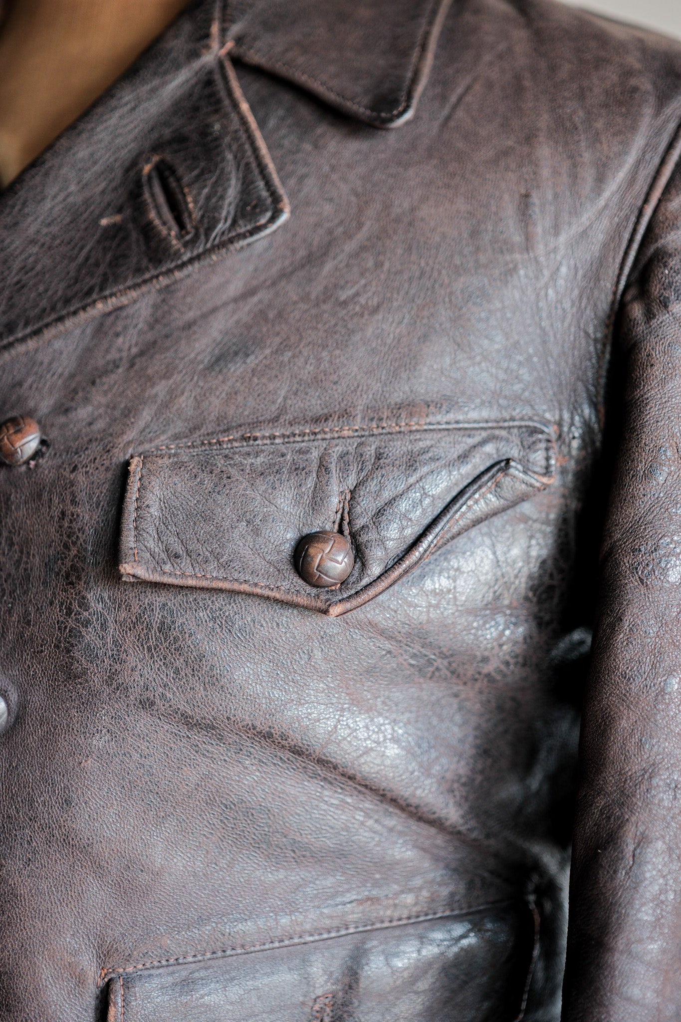 【~40's】German Vintage Double Breasted Motorcycle Leather Jacket