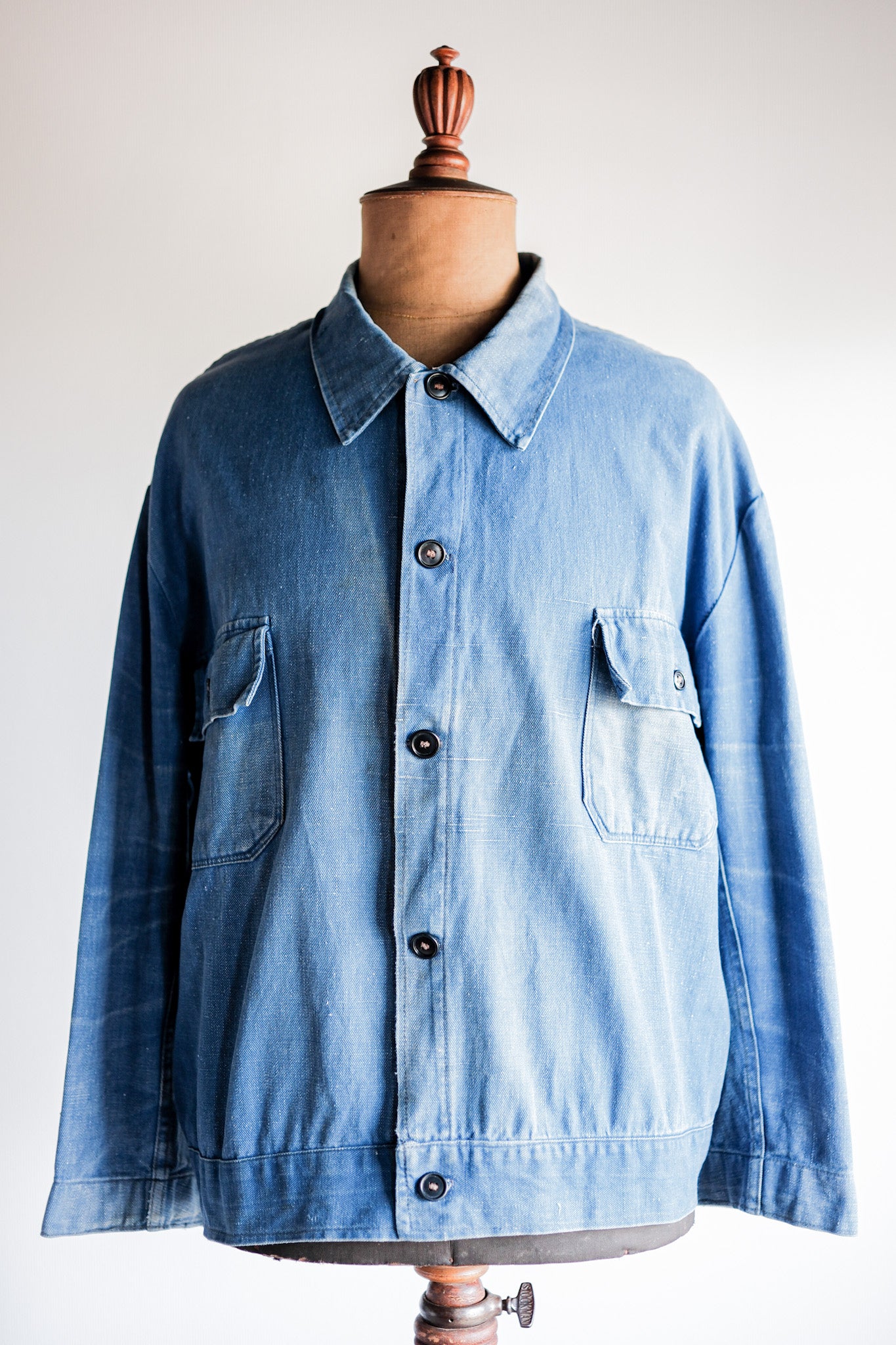 【~40's】French Vintage Indigo Cotton Linen Twill Work Jacket