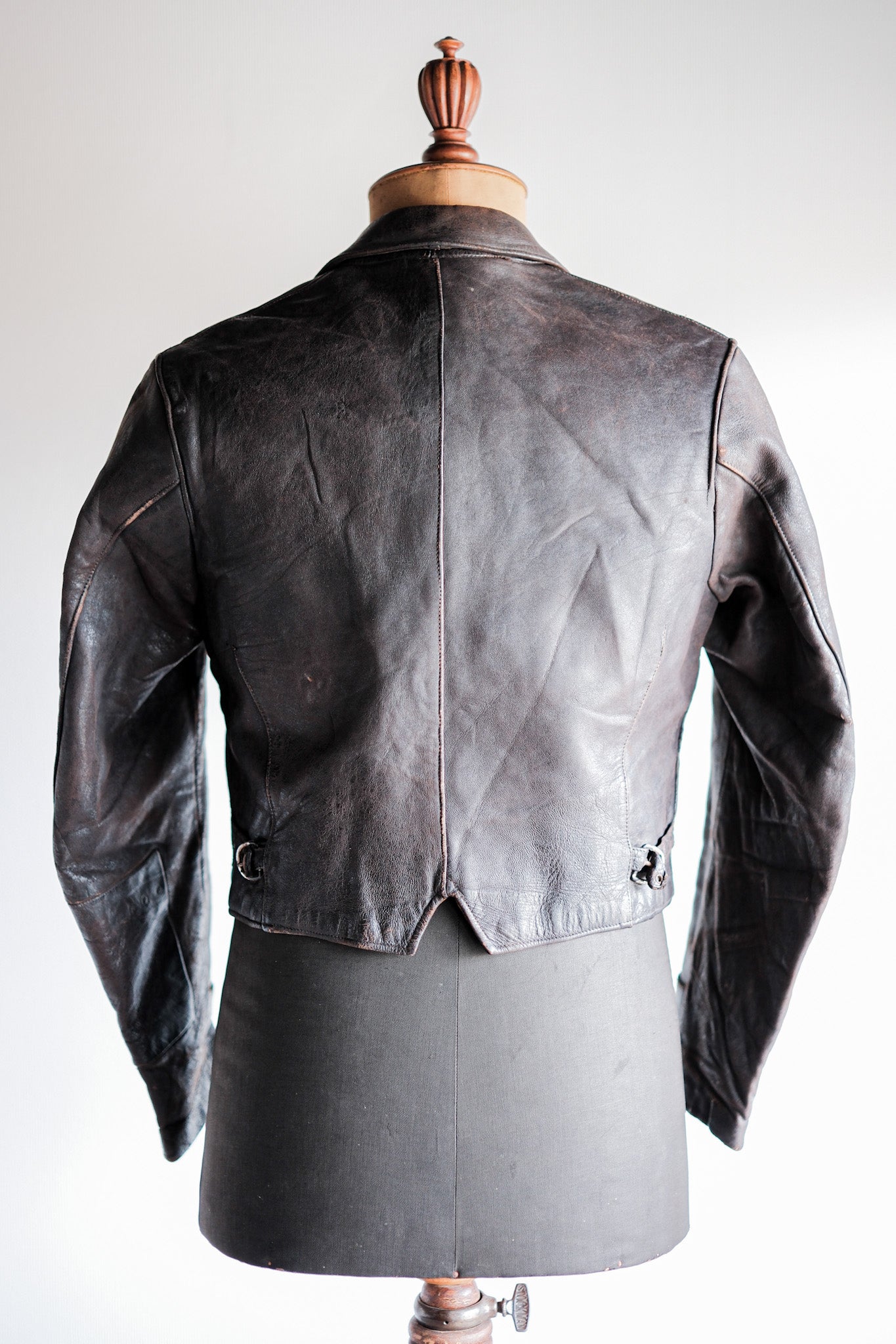 【~40's】German Vintage Double Breasted Motorcycle Leather Jacket