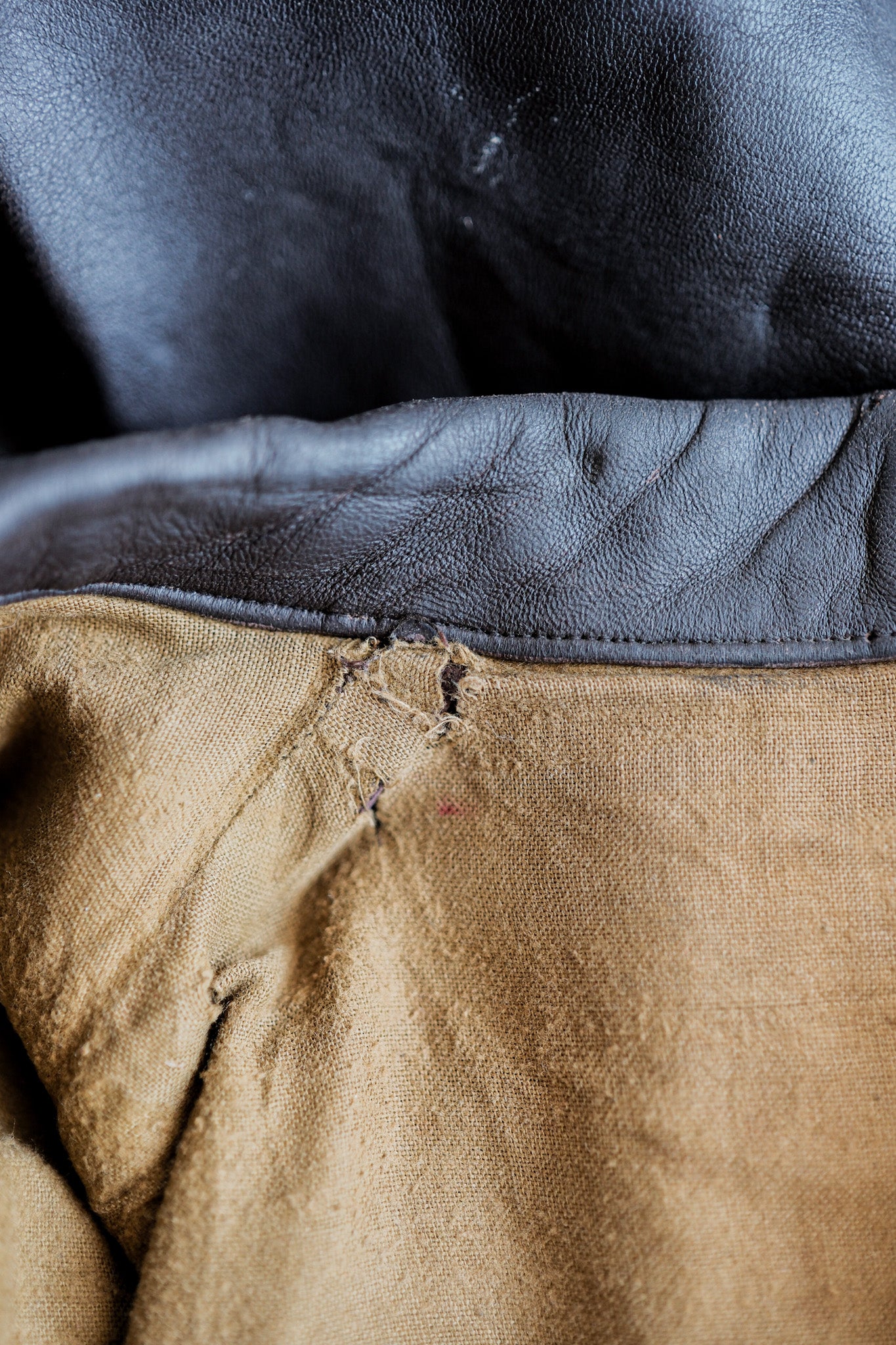 【~40’s】French Vintage Brown Leather Cyclist Jacket "Modified"