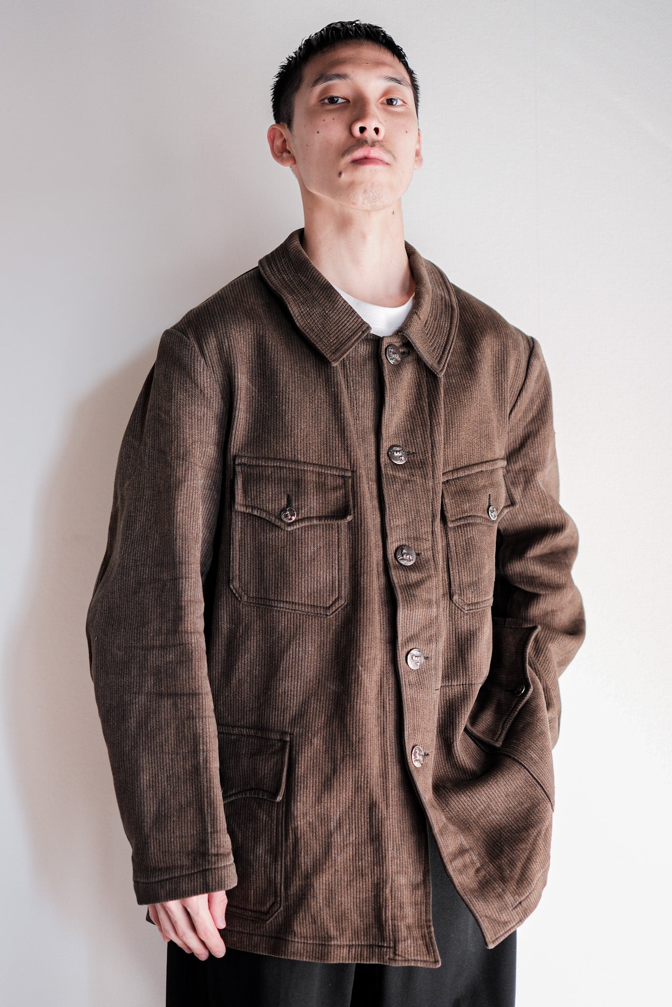 【~50's】French Vintage Brown Salt & Pepper Cotton Pique Hunting Jacket