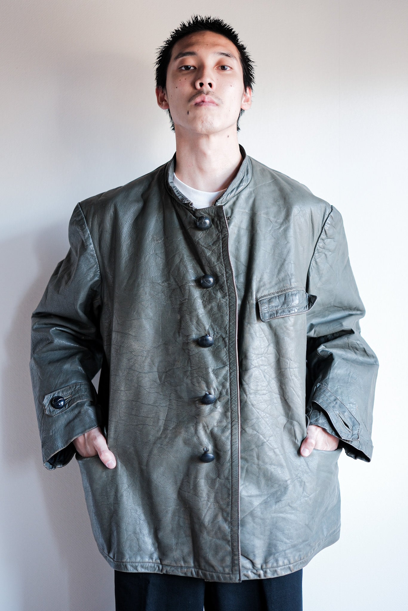 【~40's】WWⅡ+German+Navy+U-Boat+Crew+Gray+Leather+Jacket+"Kriegsmarine"