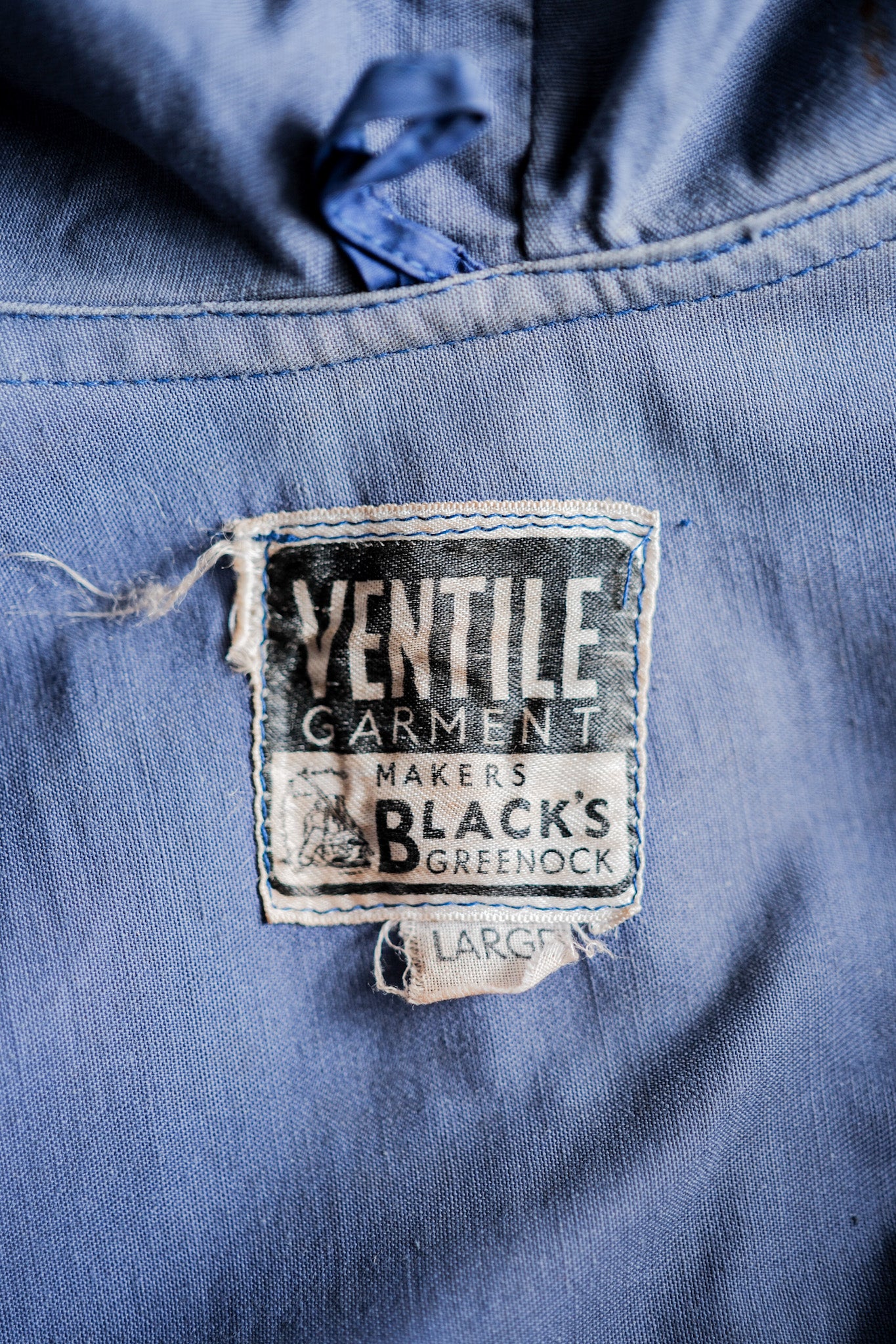 【~60's】British Vintage Blue Ventile Smock Size.LARGE "Blacks Of Greenock"