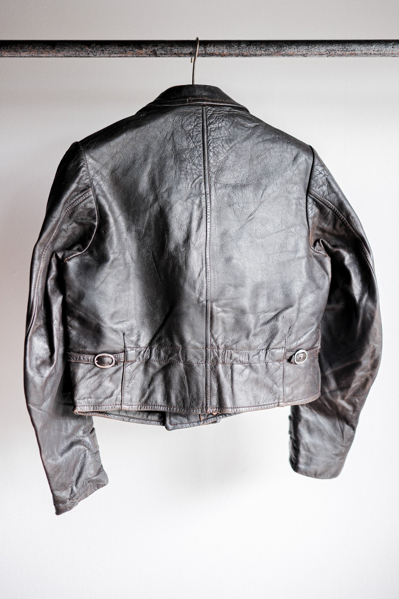 【~40's】German Vintage Double Breasted Motorcycle Leather Jacket