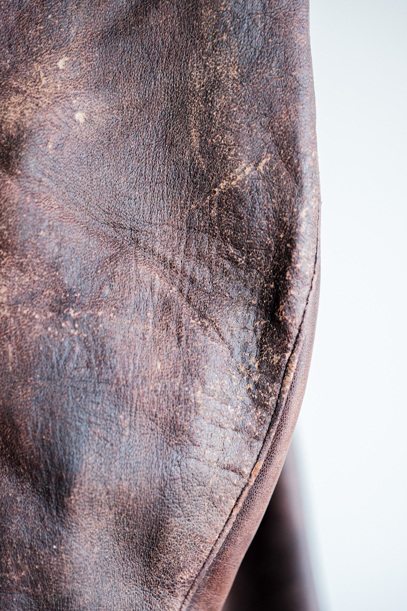 【~40's】French Vintage Double Breasted Brown Leather Coat With Chin Strap