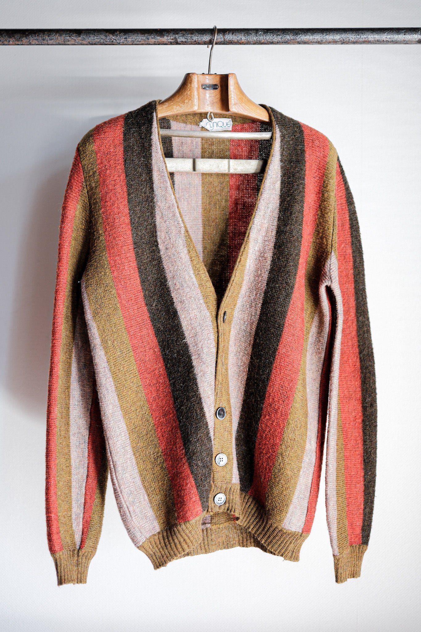 【~80's】Italian Vintage Wool Mix Multi Striped Cardigan