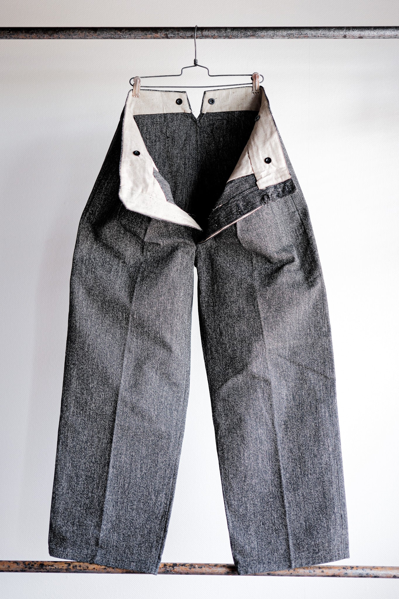 【~30's】French Vintage Black Chambray Work Pants “Dead Stock”