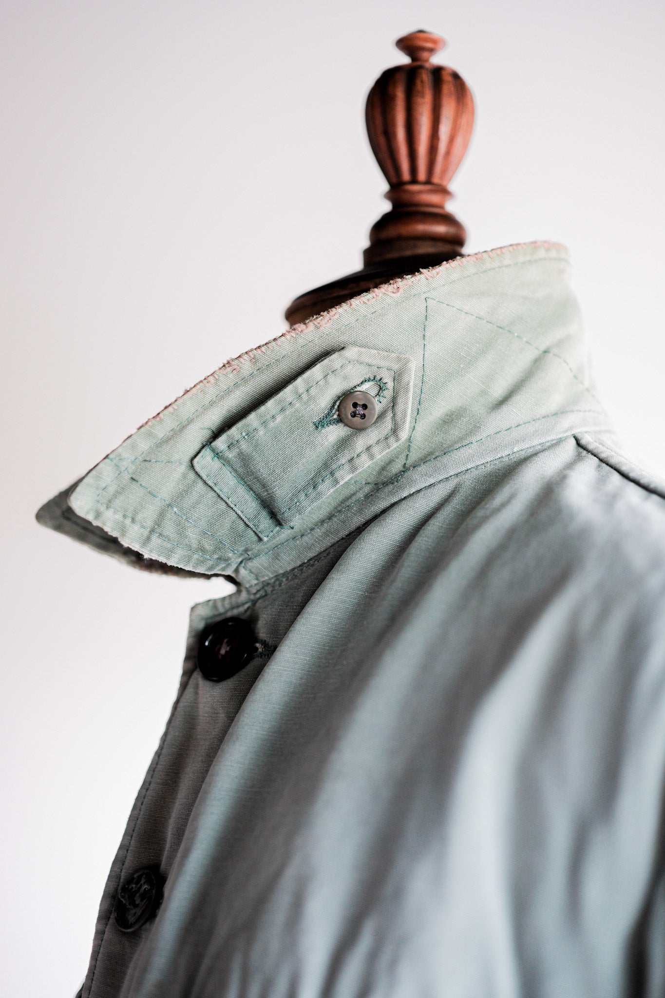 【~50's】French Vintage Green Cotton Canvas Hunting Jacket With Chin Strap "Patchwork"