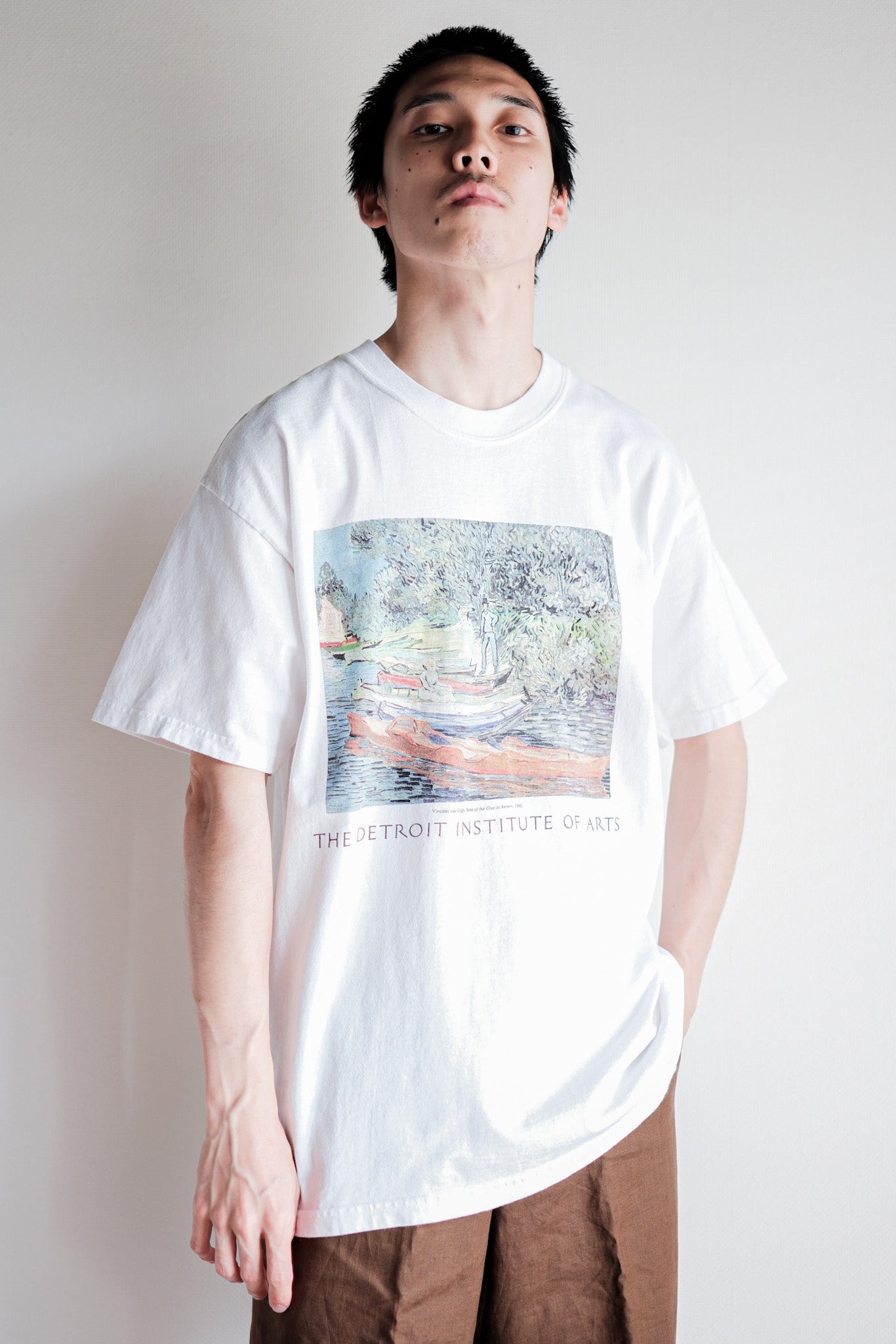 【~00's】Vintage Art Print T-shirt Size.L "Vincent Van Gogh's" "Bank of the Oise at Auvers"