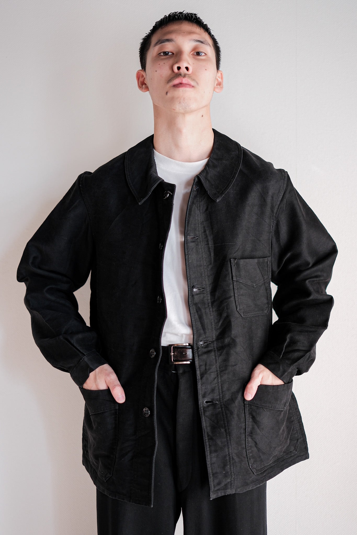 【~30's】French Vintage Black Moleskin Work Jacket "Le Mont St. Michel"
