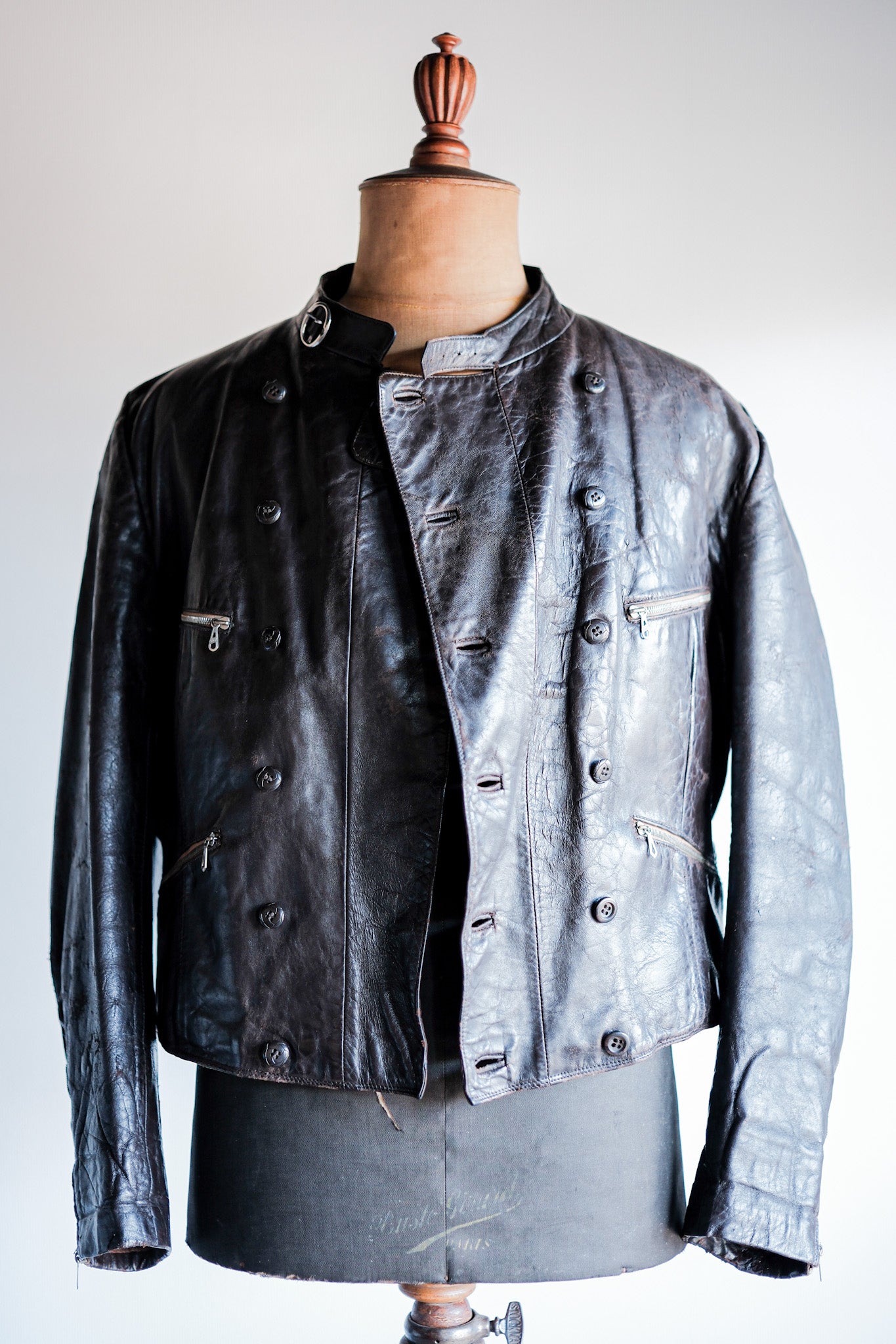 【~40's】German Vintage Double Breasted Motorcycle Leather Jacket