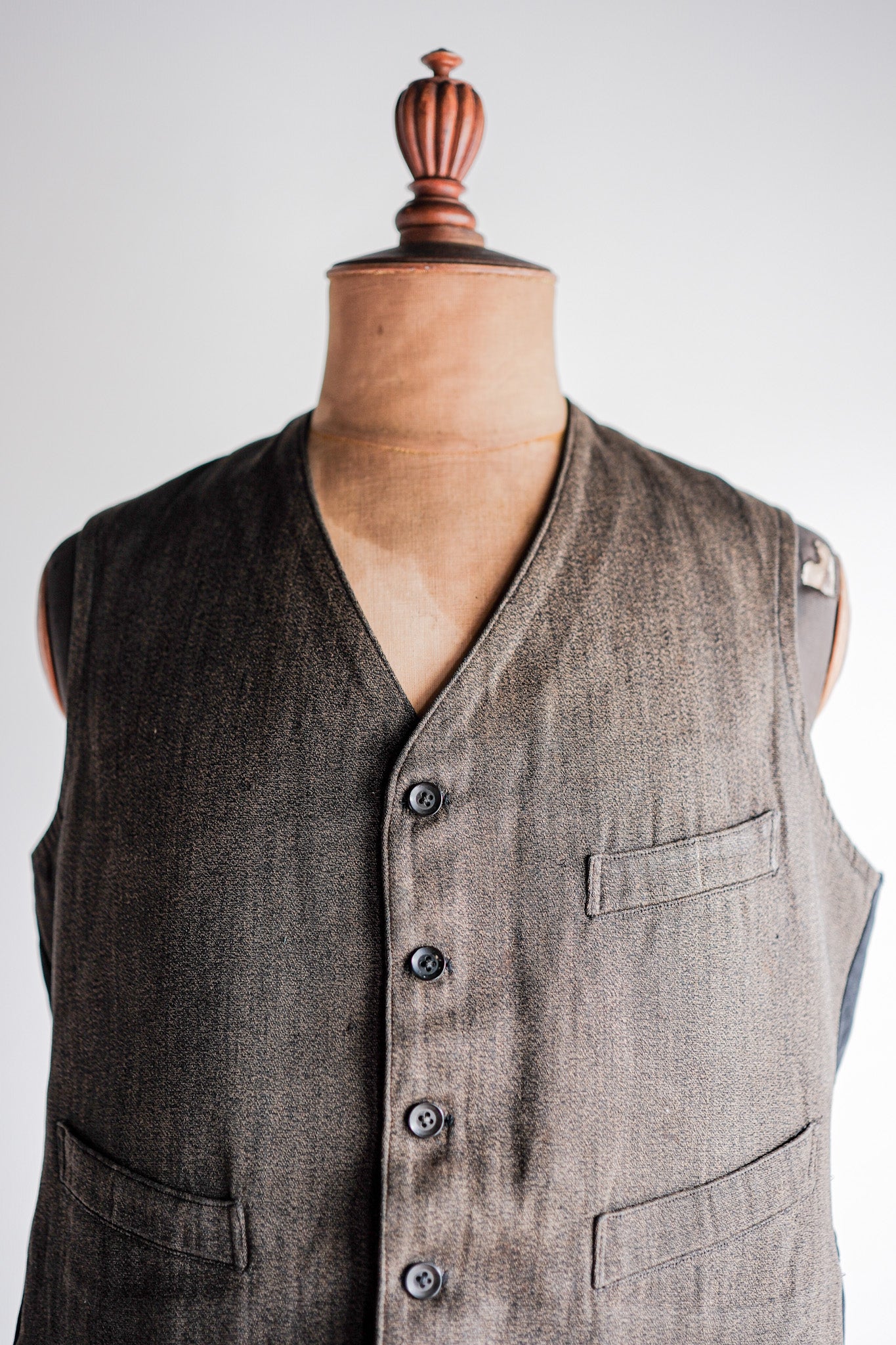 【~50's】French Vintage Brown Salt & Pepper Cotton Work Gilet