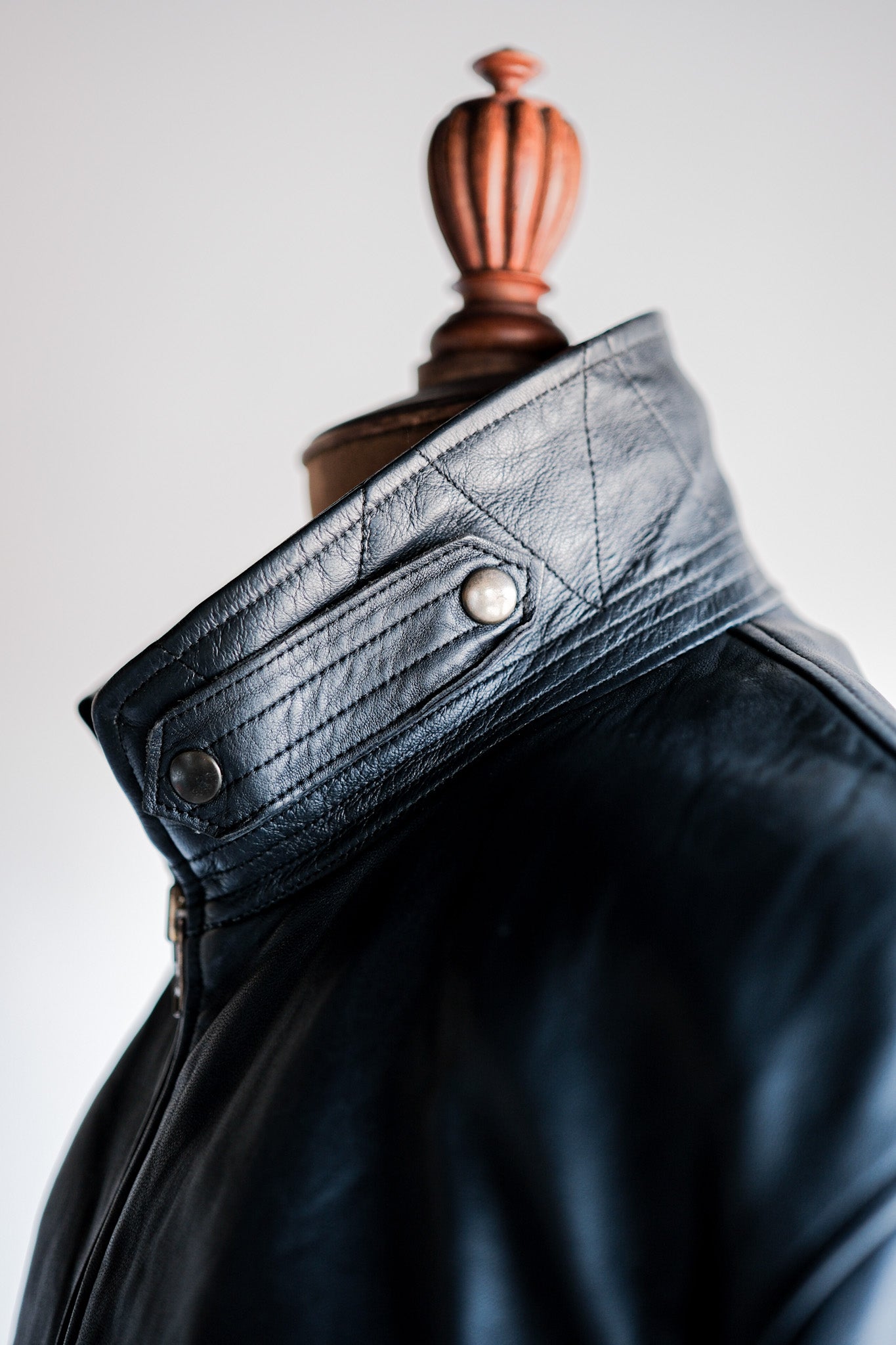 【~70's】French Air Force Pilot Leather Jacket With Chin Strap Size.100L