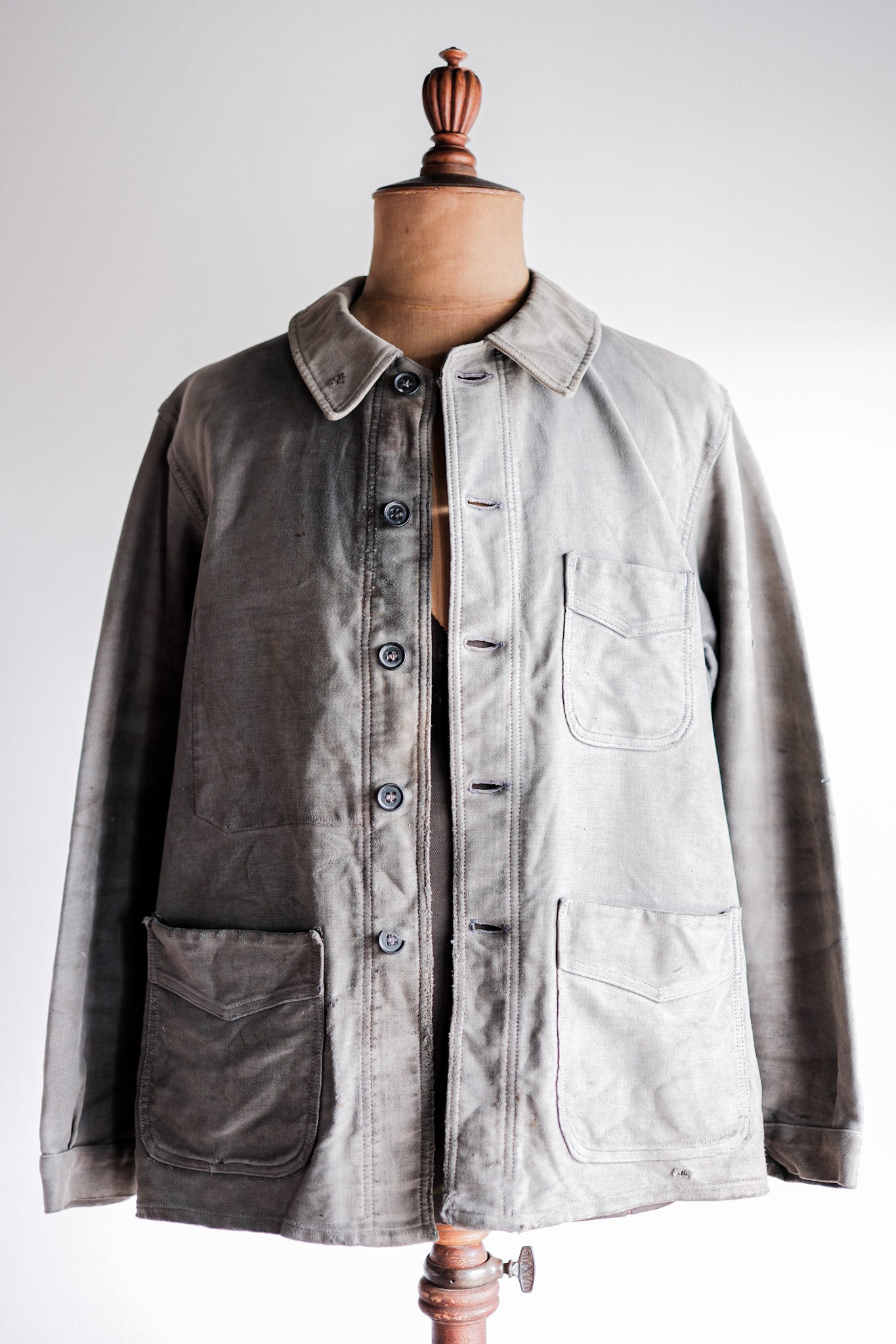 【~40's】French Vintage Black Moleskin Work Jacket "Adolphe Lafont"