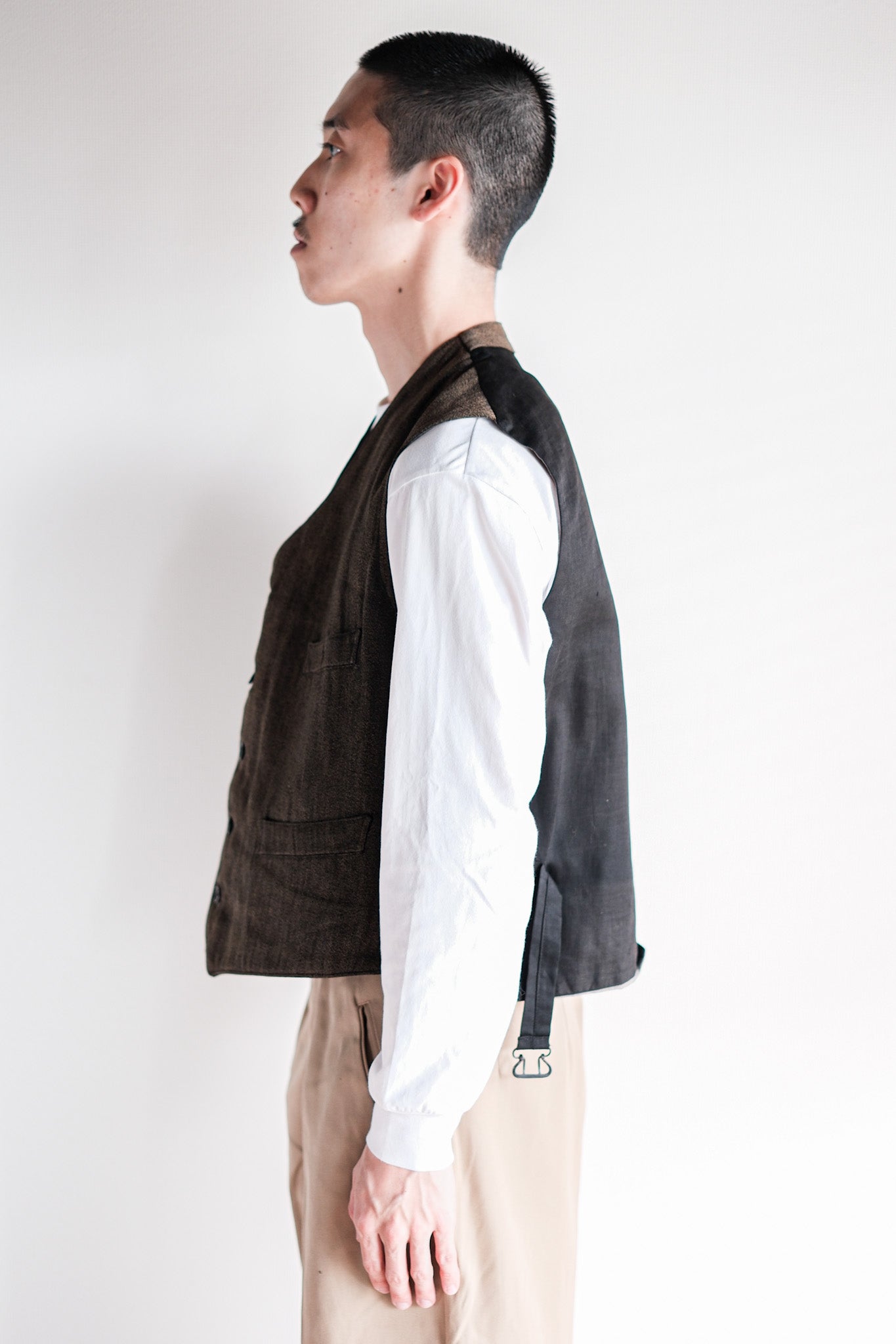【~50's】French Vintage Brown Salt & Pepper Cotton Work Gilet