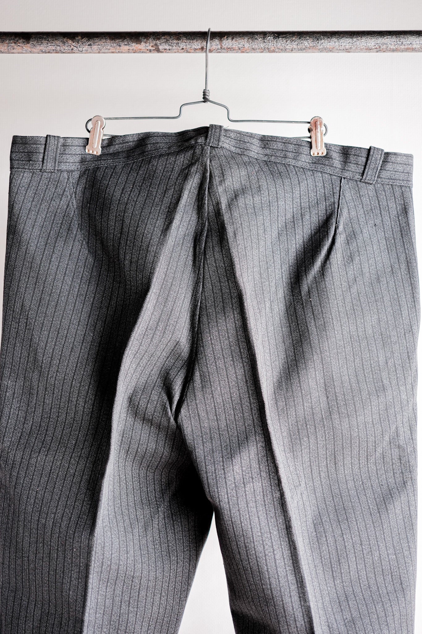 【~40's】French Vintage Salt & Pepper Cotton Striped Work Pants "Dead Stock"