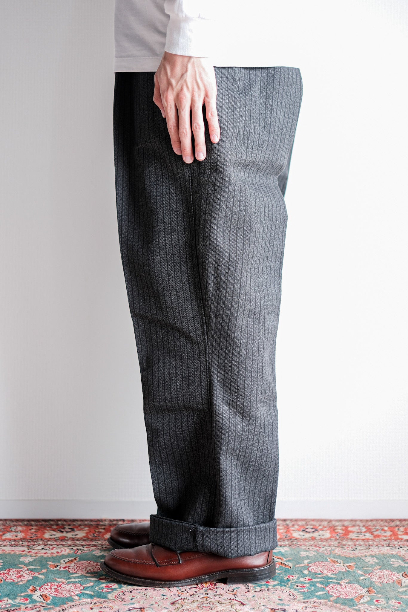 【~40's】French Vintage Salt & Pepper Cotton Striped Work Pants "Dead Stock"