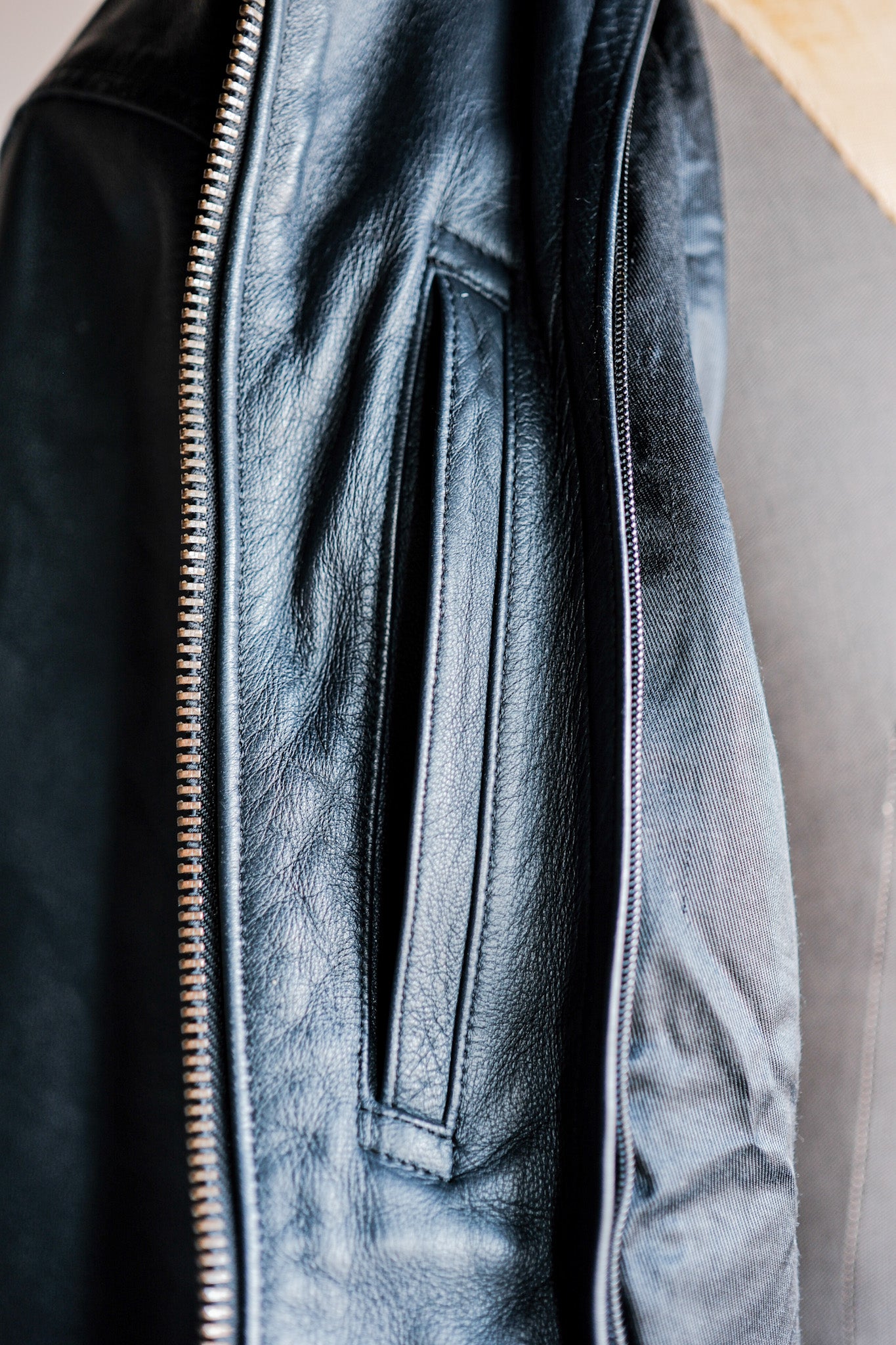 【~70's】French Air Force Pilot Leather Jacket With Chin Strap Size.100L