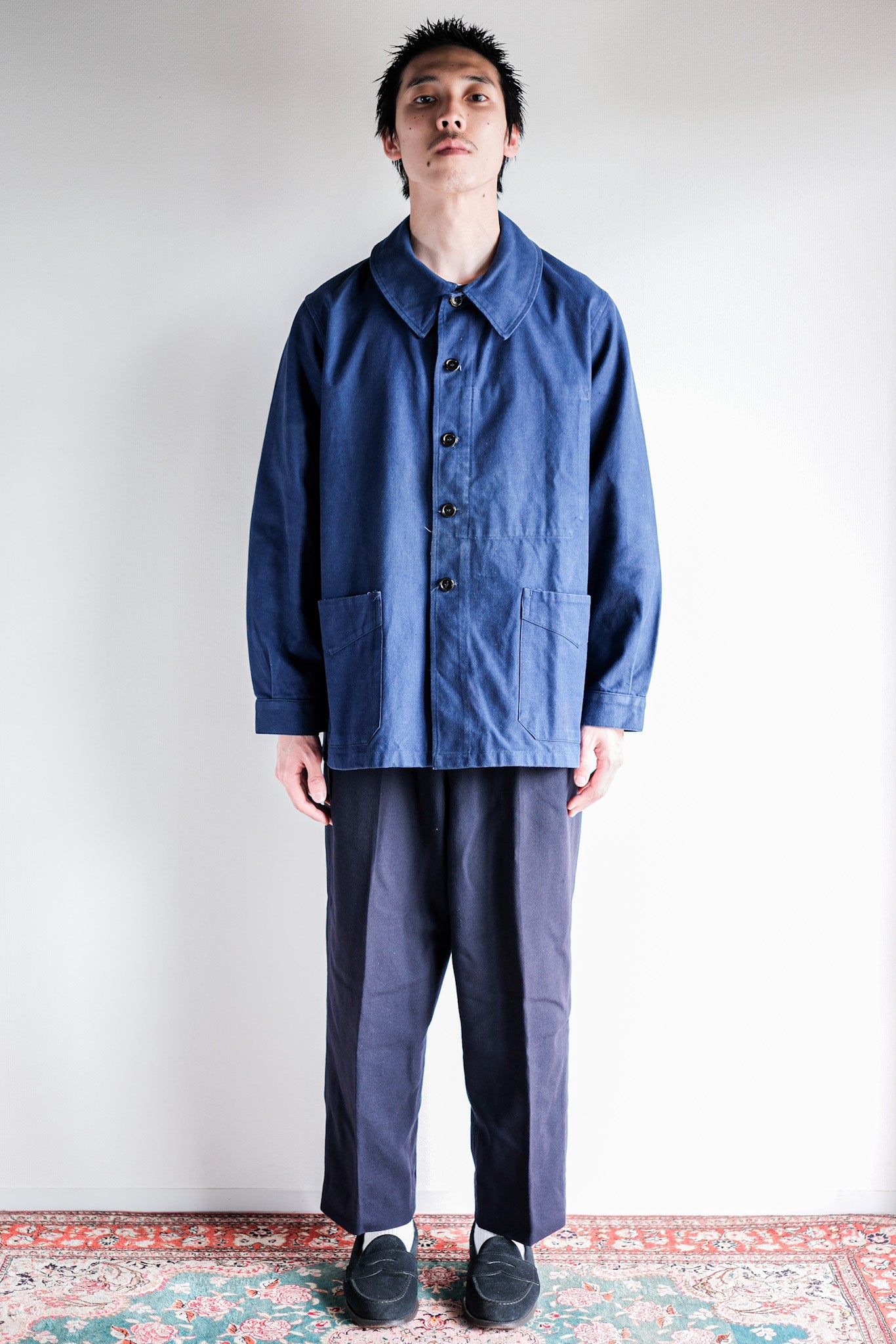 【~50's】French Army Blue Cotton Linen Twill Work Jacket