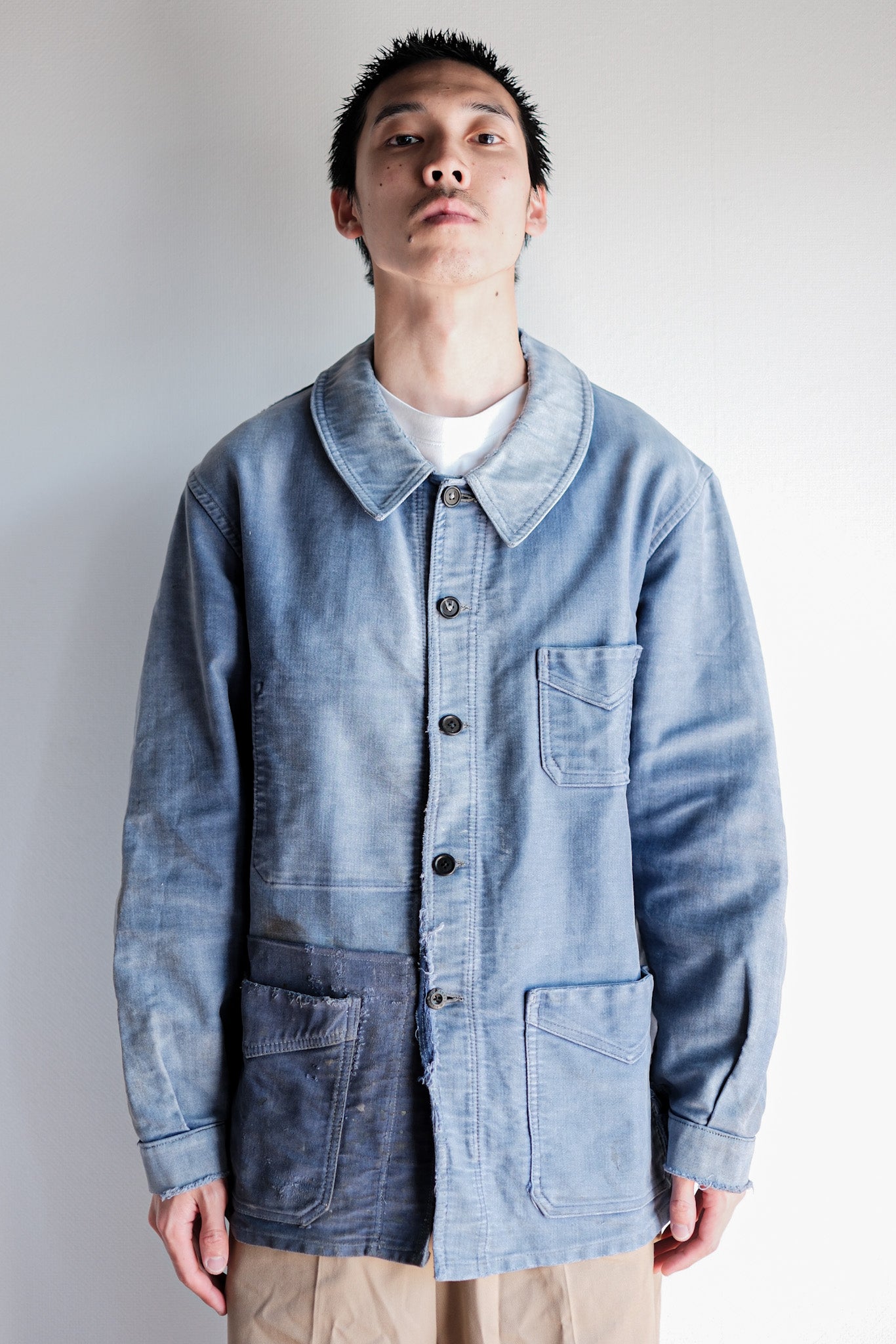 【~40's】French Vintage Blue Moleskin Work Jacket