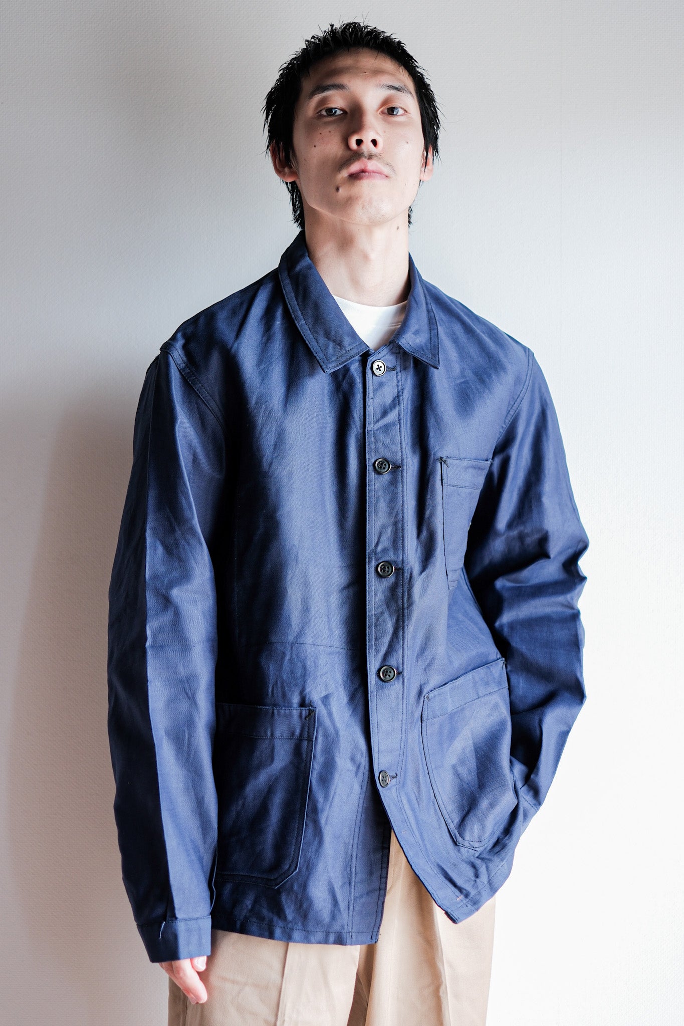 【~50's】French Vintage Blue Thin Twill Work Jacket "Vulcain" "Dead Stock"
