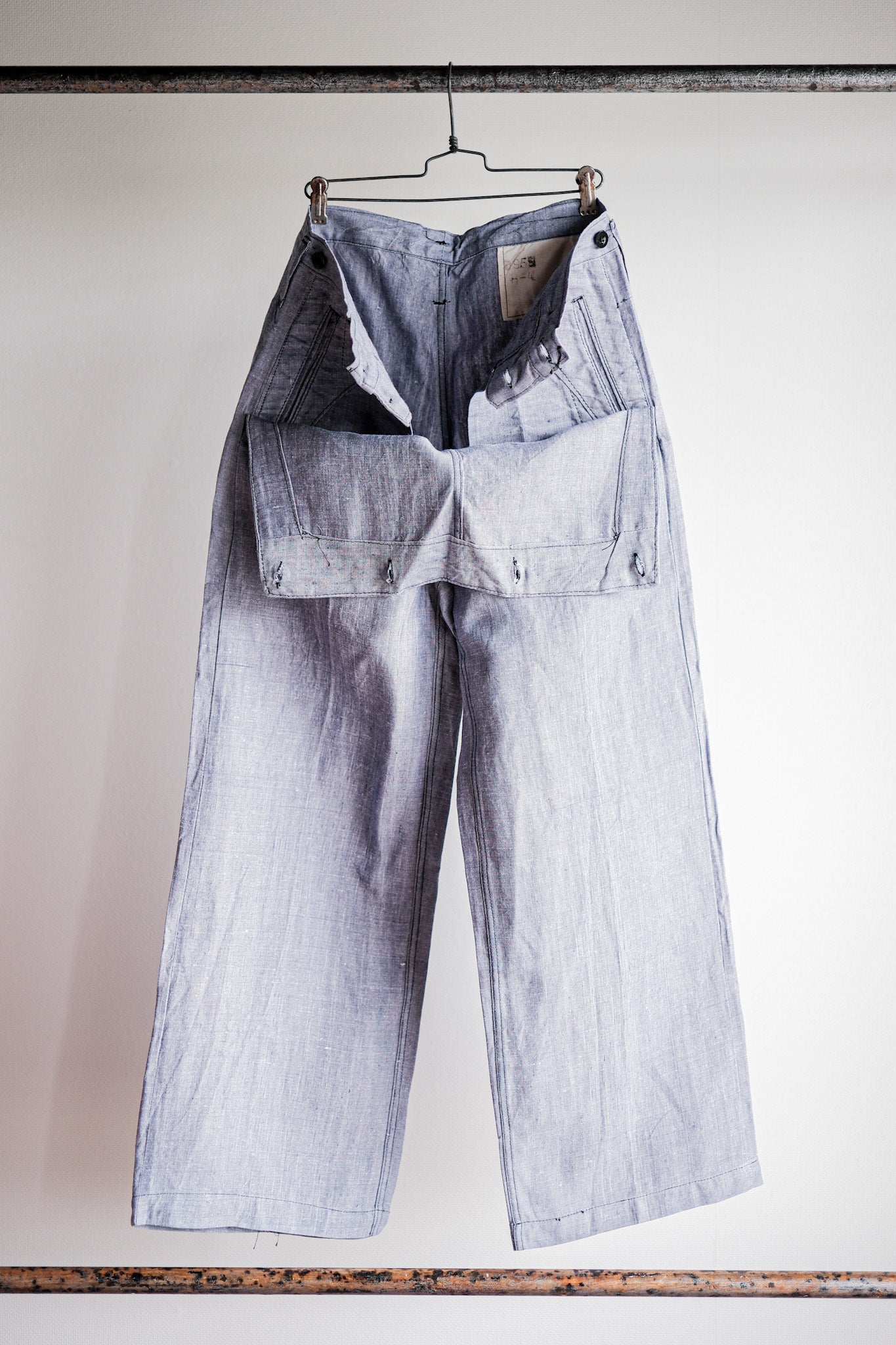 【~50's】French Navy Ramie Linen Sailor Pants Size.C-4 "Dead Stock"