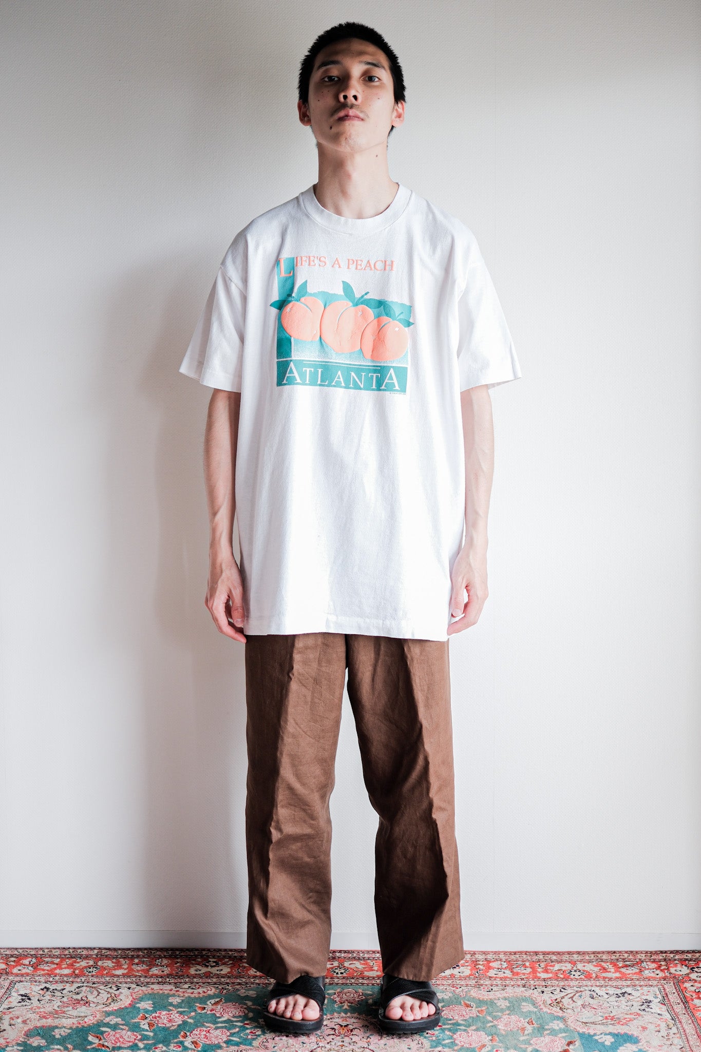 【~90's】Vintage Graphic Print T-shirt Size.XL "LIFE'S A PEACH" "Made in U.S.A."