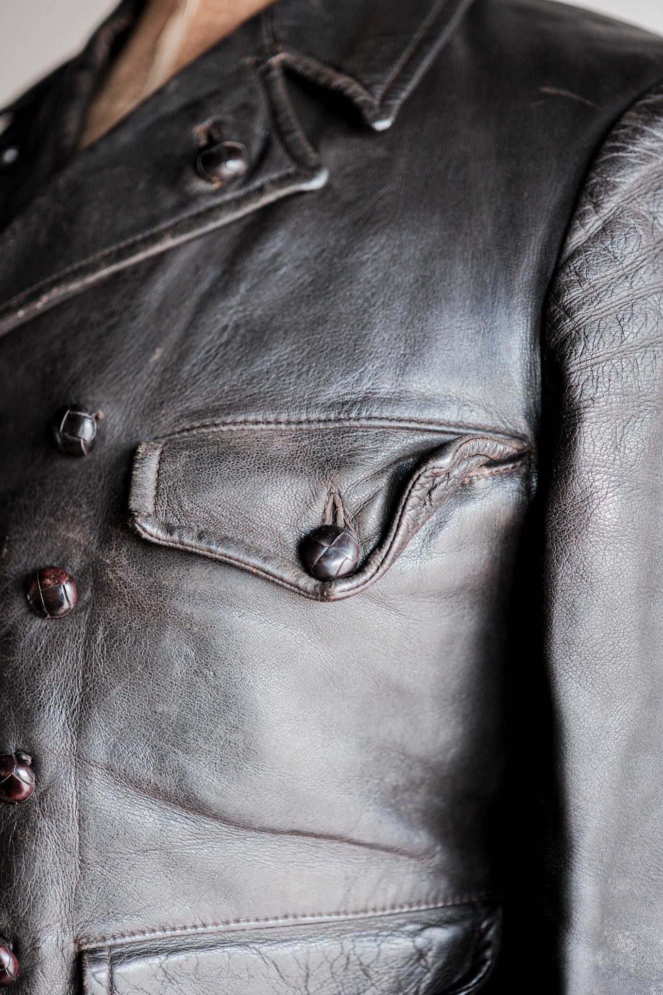【~40's】German Vintage Double Breasted Motorcycle Leather Jacket