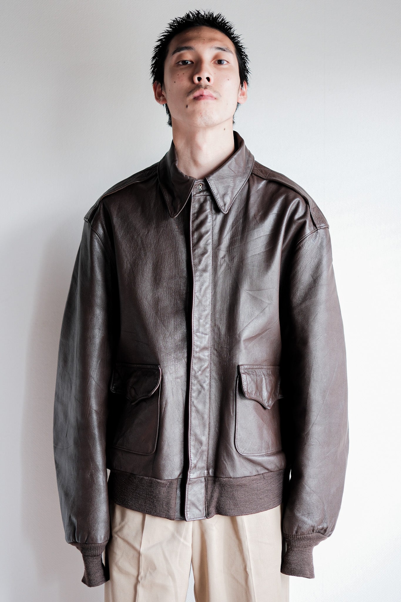 【~80's】Willis&Geiger A-2 Type Leather Flight Jacket Size.44 "Made in U.S.A."