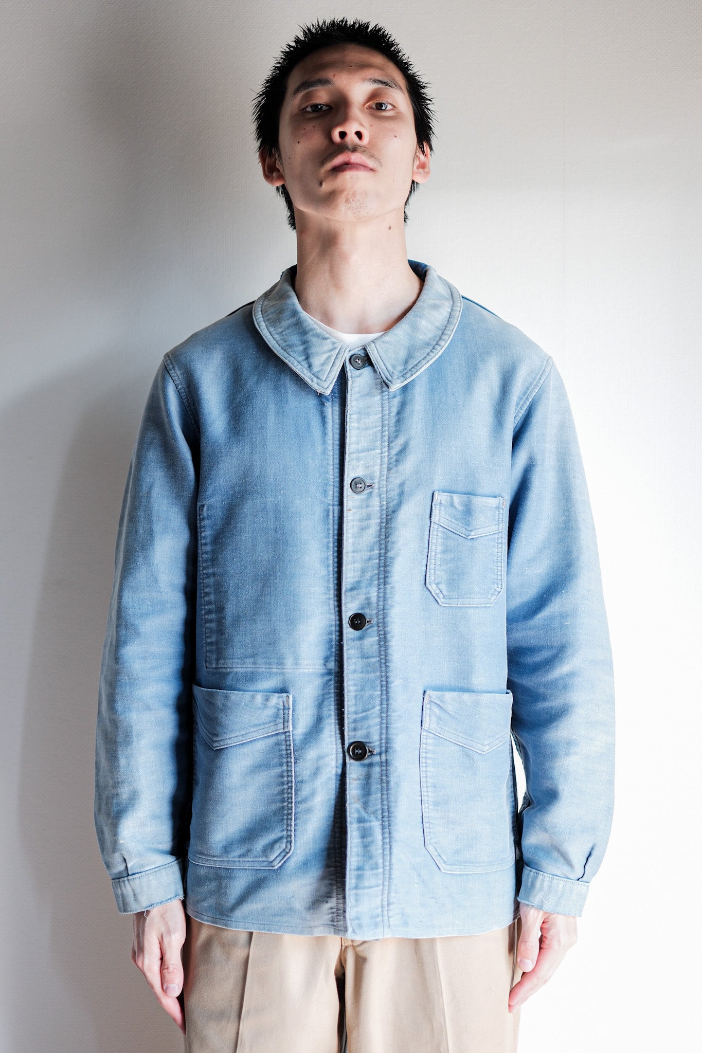 【~40's】French Vintage Blue Moleskin Work Jacket "4 Buttons"