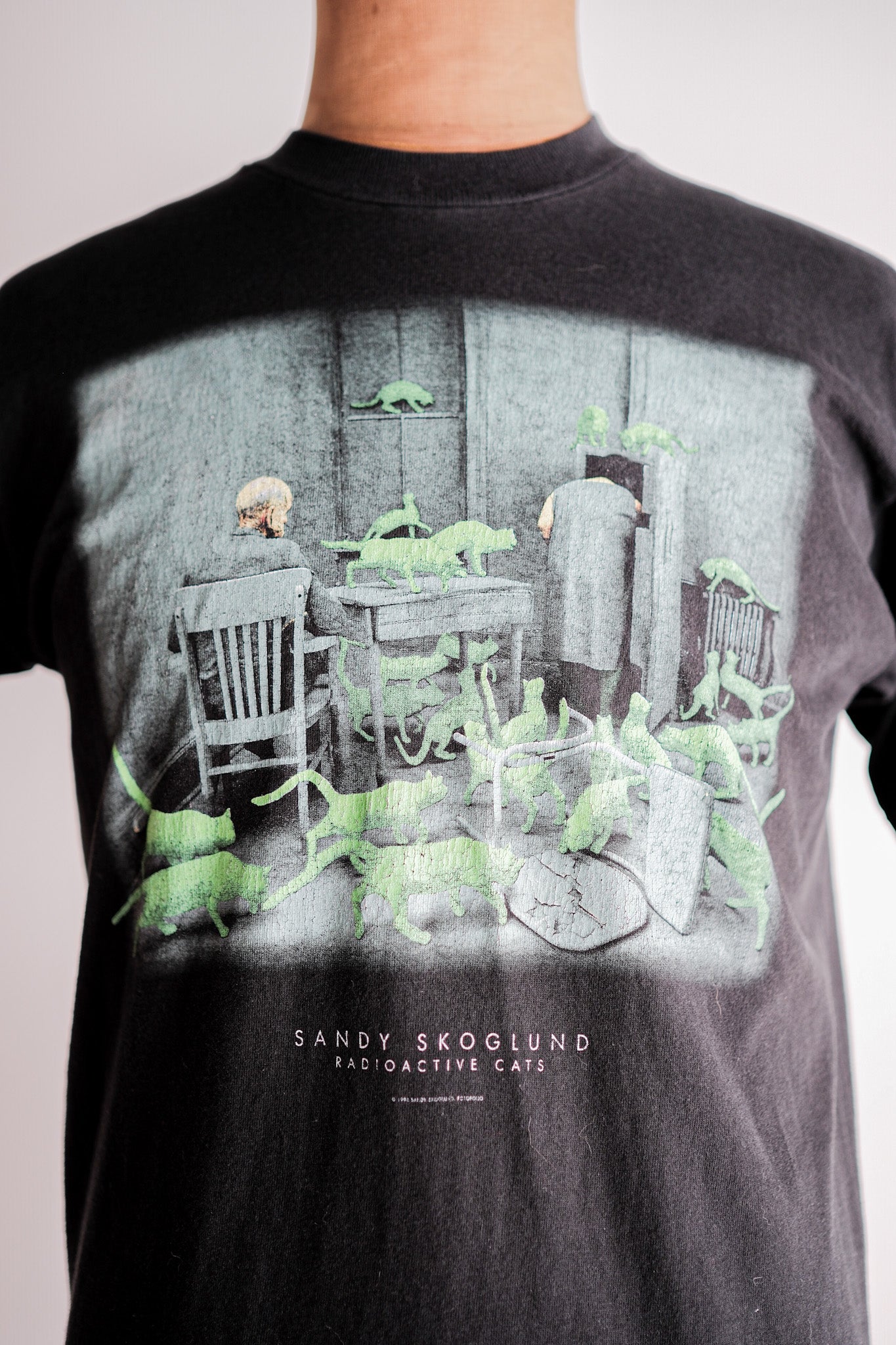 【~90's】Vintage Art Print T-shirt Size.M "Sandy Skoglund" "Radioactive Cats" "Made in U.S.A."