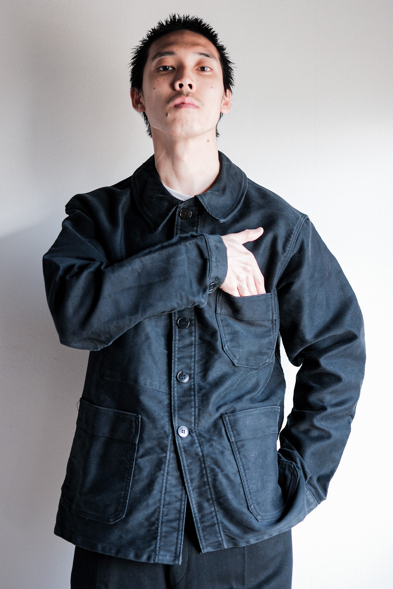 【~60's】French Vintage Black Moleskin Work Jacket "Le Mont St. Michel"