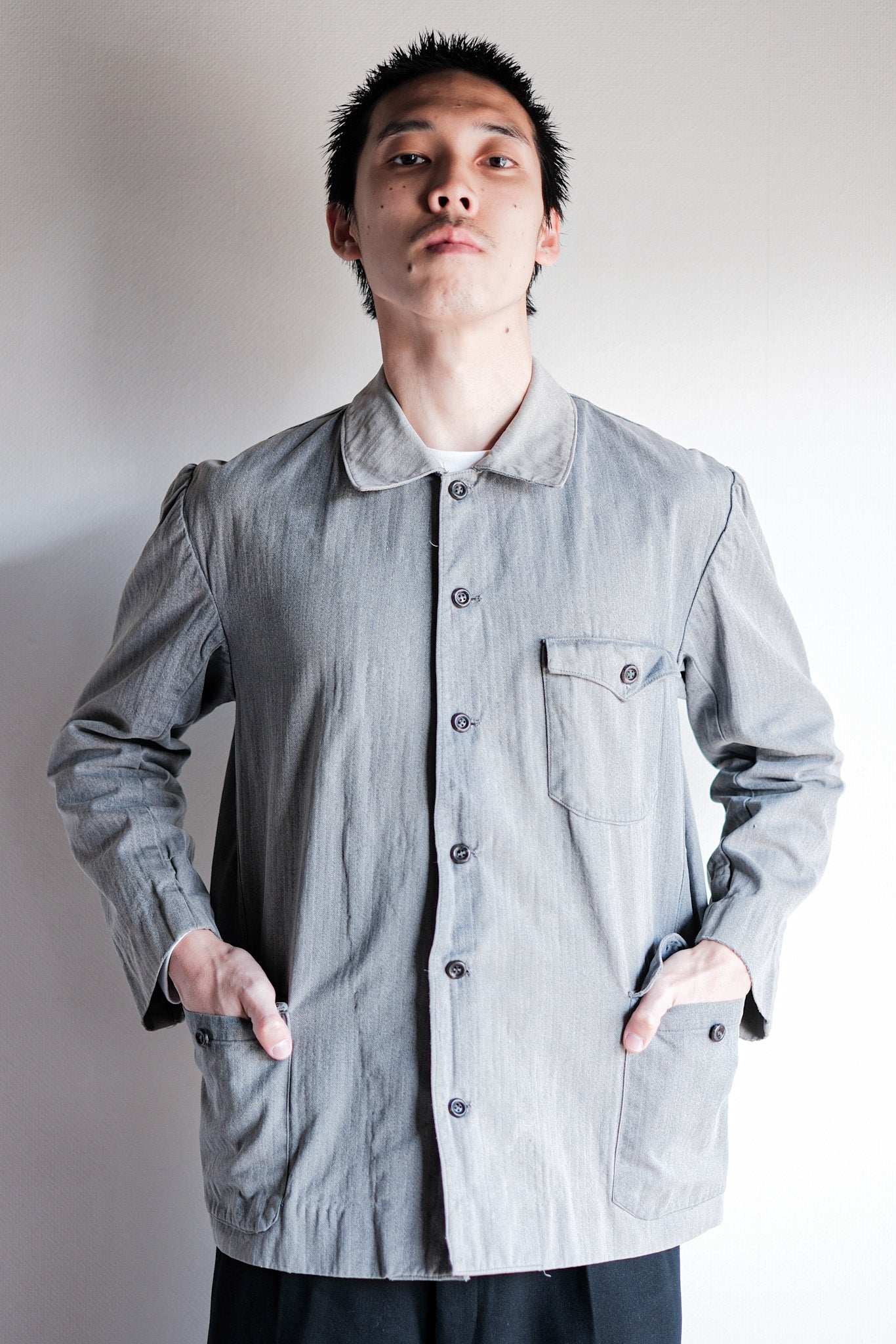 【~50's】Europe Vintage Salt & Pepper HBT Cotton Work Jacket "6 Buttons"
