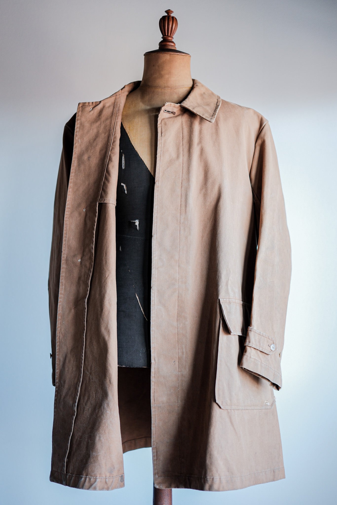 【~40's】French Vintage Cotton Linen Canvas Work Half Coat