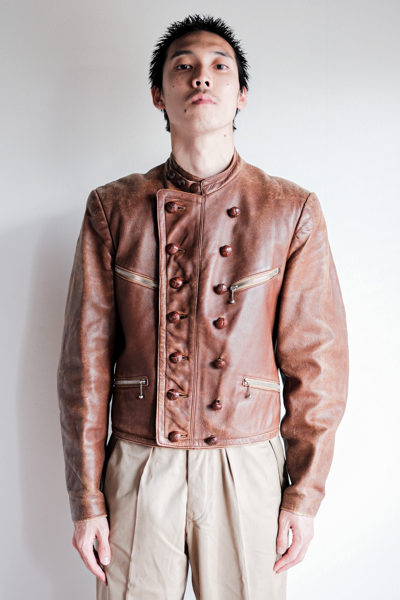 【~30's】German Vintage Double Breasted Motorcycle Leather Jacket