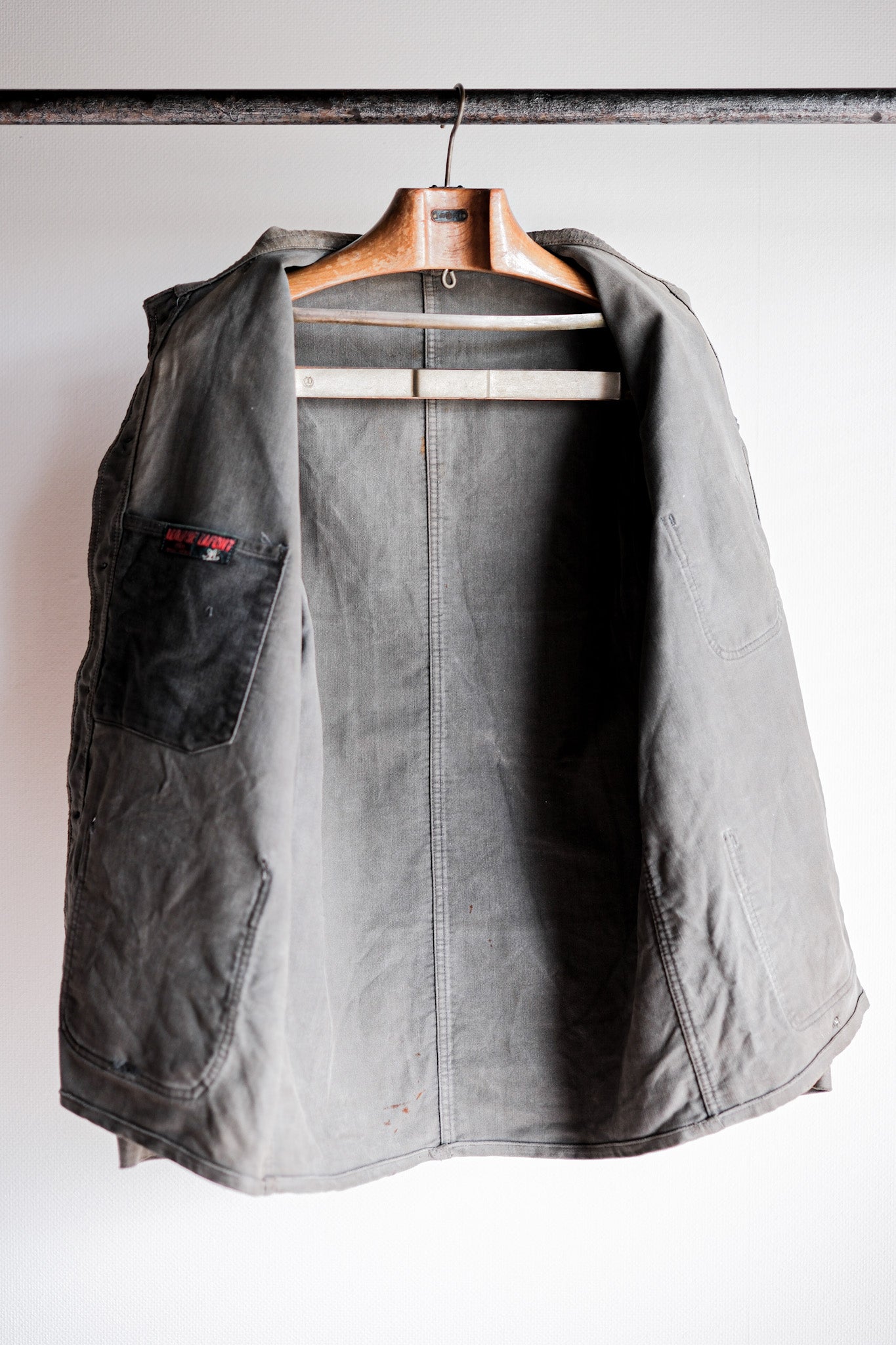 【~40's】French Vintage Black Moleskin Work Jacket "Adolphe Lafont"