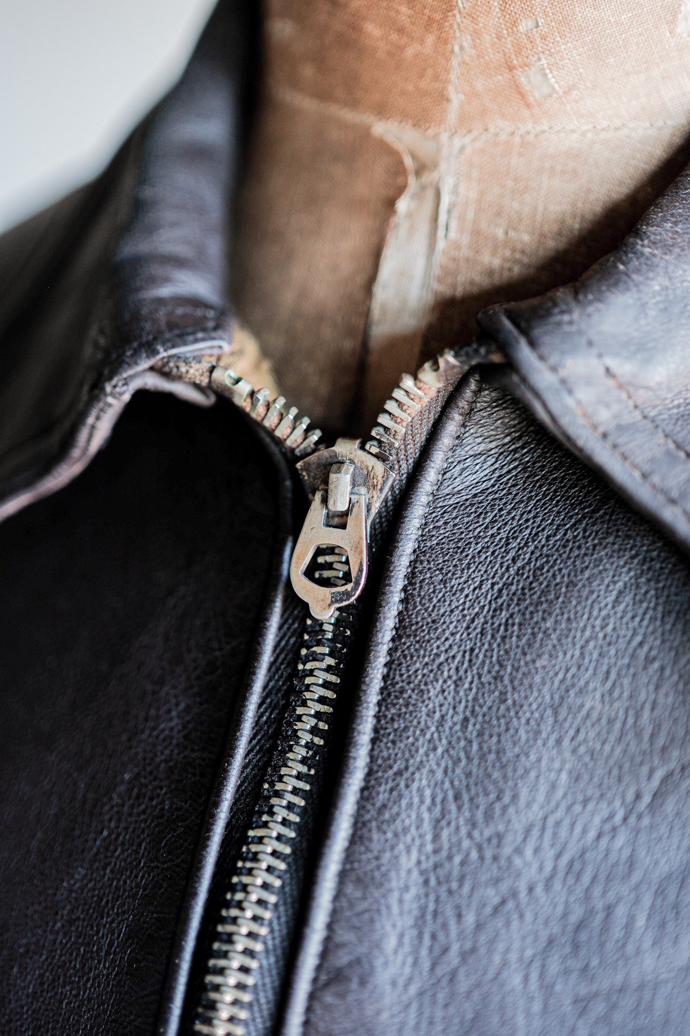 【~40’s】French Vintage Brown Leather Cyclist Jacket "Modified"