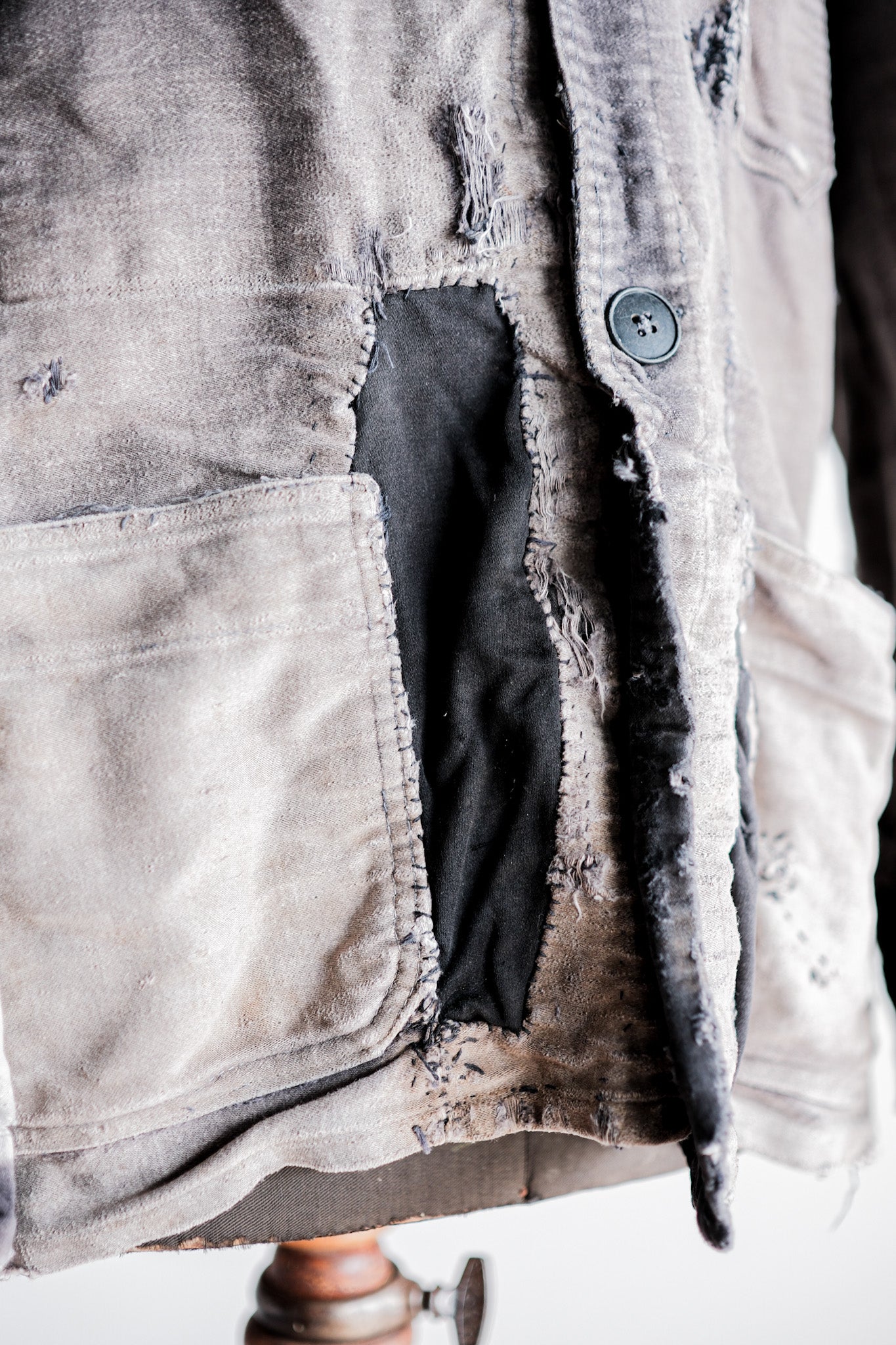 【~50's】French Vintage Black Moleskin Work Jacket "Patchwork"