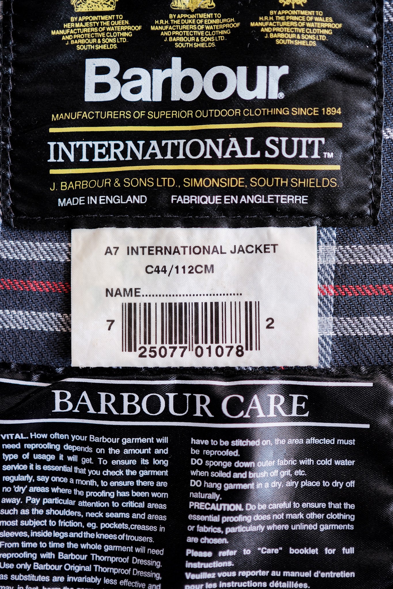 【~90's】Vintage Barbour "INTERNATIONAL SUIT" 3 Crest Size.44