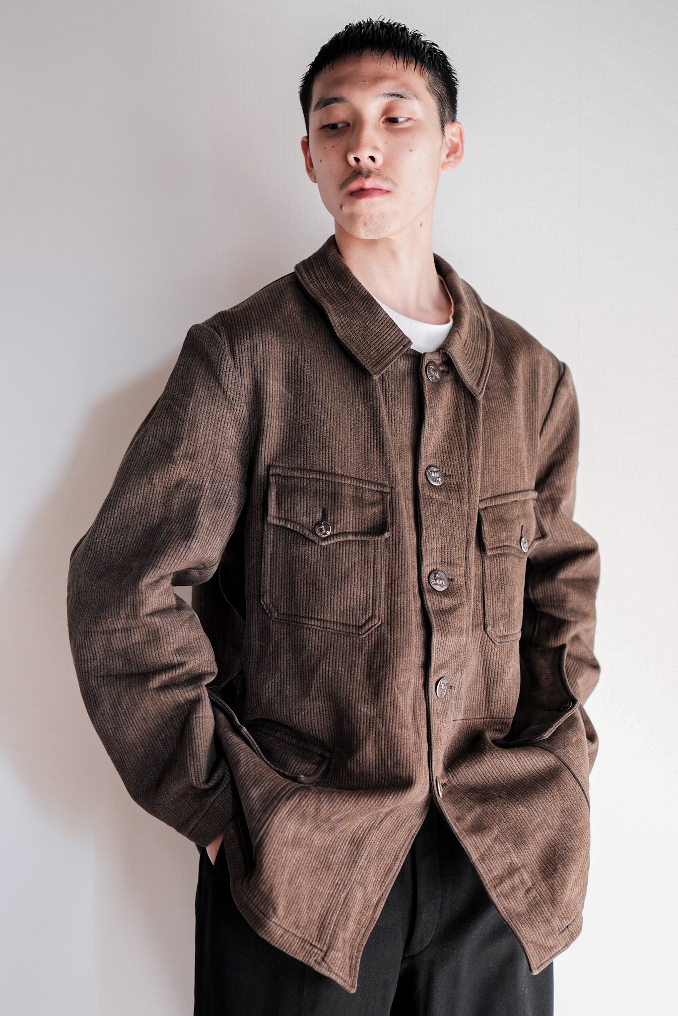 【~50's】French Vintage Brown Salt & Pepper Cotton Pique Hunting Jacket