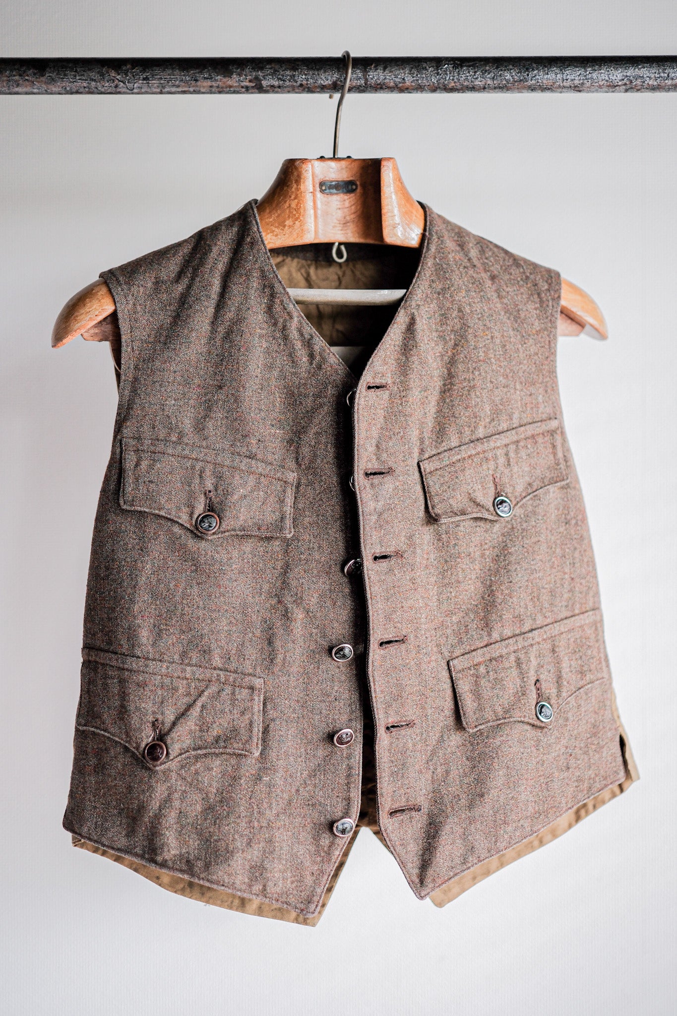 【~40's】French Vintage Brown Mix Wool Hunting Gilet
