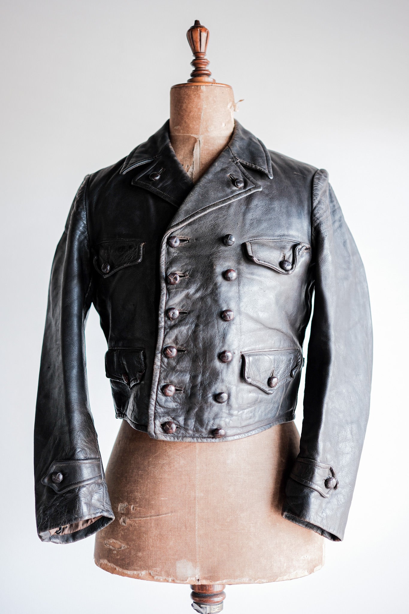 【~40's】German Vintage Double Breasted Motorcycle Leather Jacket