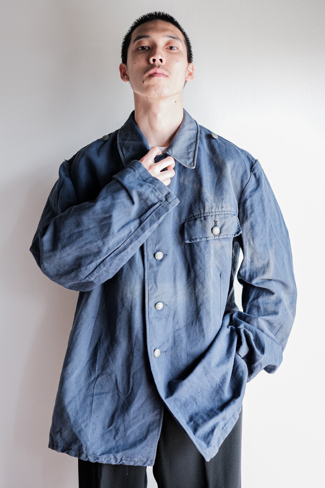 【~40's】German Navy Drillich Indigo Cotton Jacket "Kriegsmarine"