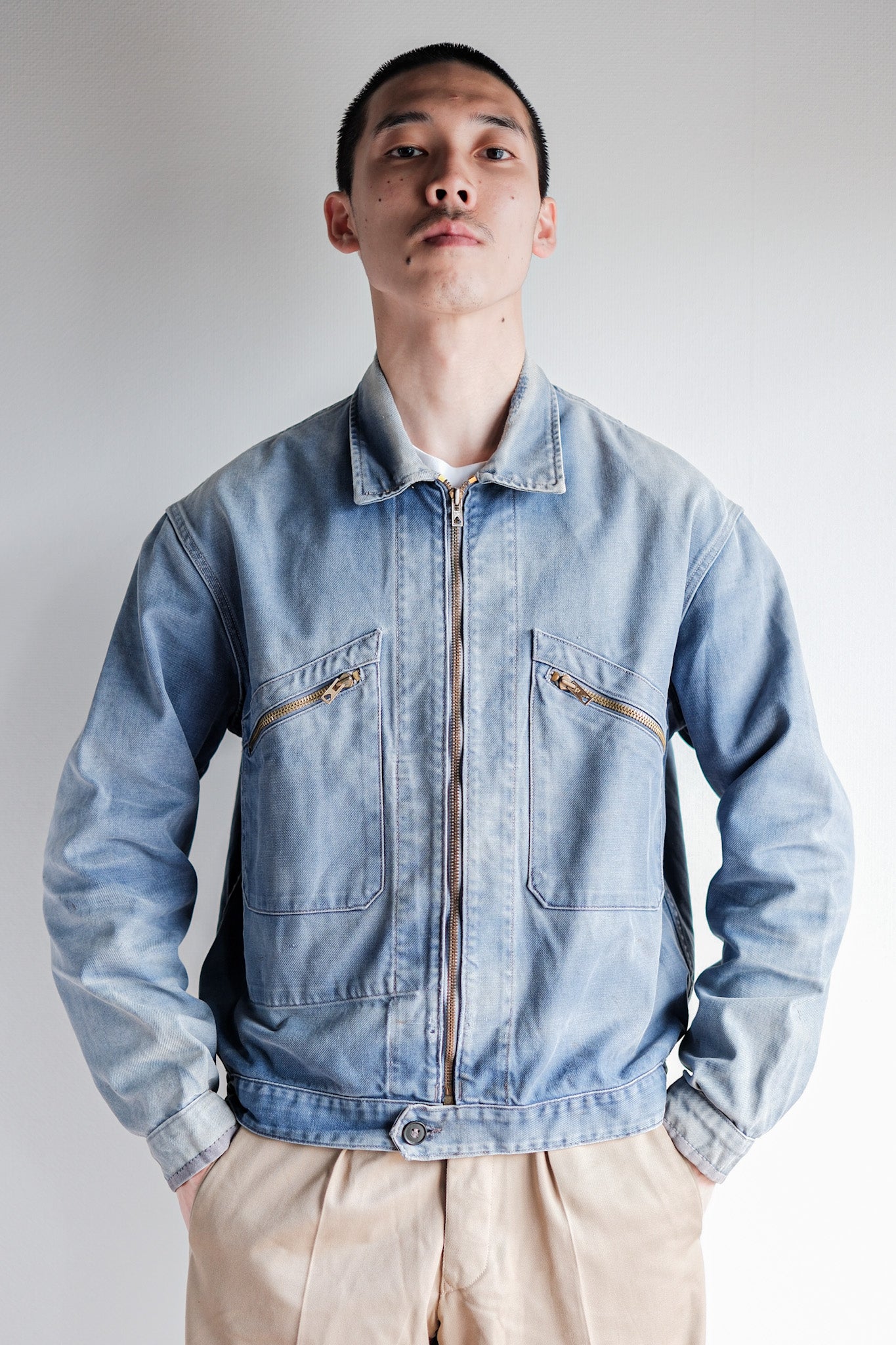 【~50’s】French Vintage Blue Cotton Twill Cyclist Jacket "Adolphe Lafont"